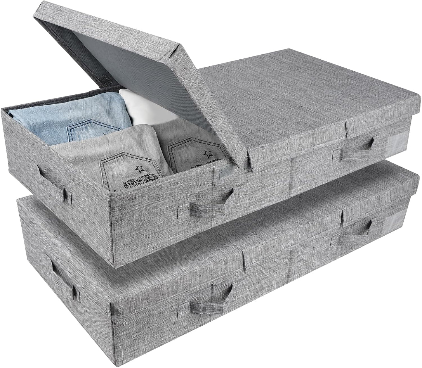 DAYARD Underbed Storage Container Bins with Lids, Under Bed Storage Organizer with Sturdy Handles Sidewalls Bottom, Foldable Clothes Bag (Set of 2) Large, Grey