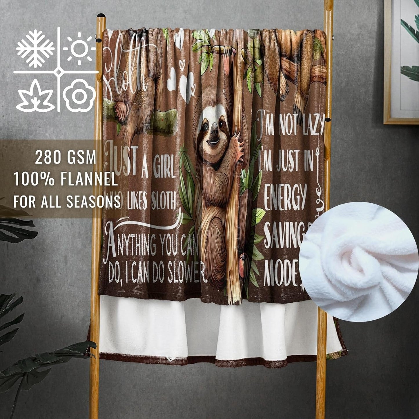 InnoBeta Sloth Gifts for Women - Sloth Throw Blanket, Flannel Blankets for Women, Girls, Teens, Spirit Animal, 60x80 Inches