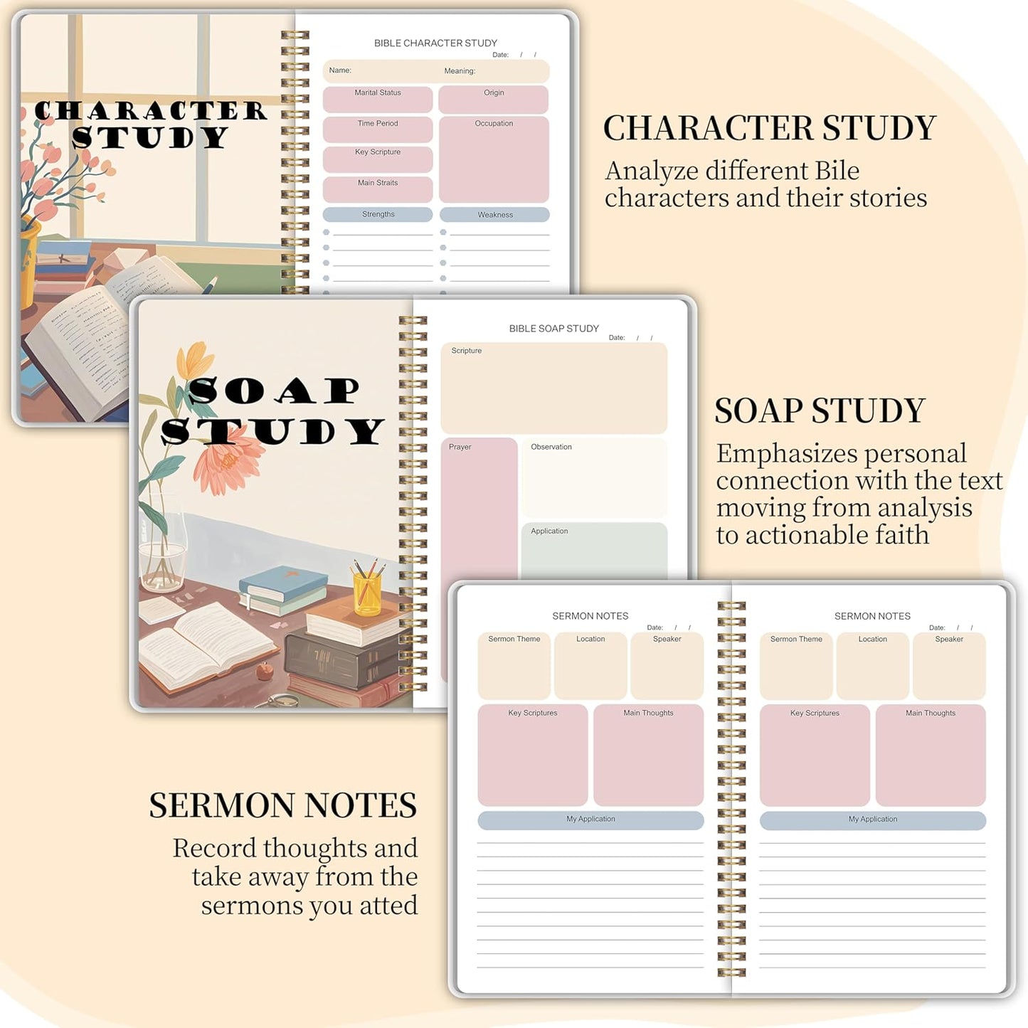 Bible Study Journal - Church Notes Journal - Soap Bible Study Notebook for Women - Bible Notebooks for Note Taking - Based Religious Gifts
