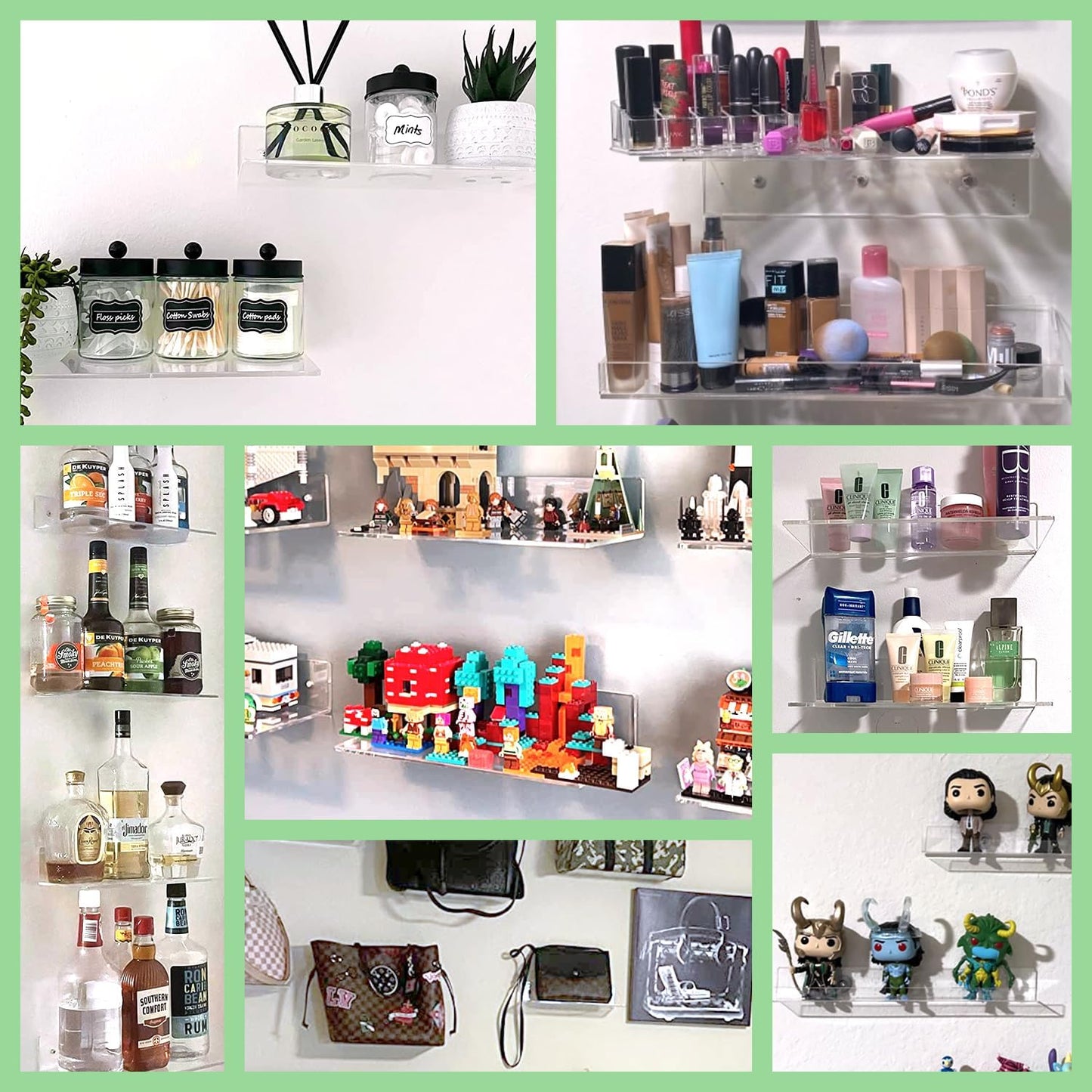 FEMELI 2 PCS 15" Acrylic Floating Shelves, Clear Shelf for Display, Plant, Perfume, Book in Bedroom Living Room Office, 5mm Thick Wall-Mounted Acrylic Shelves for Wall