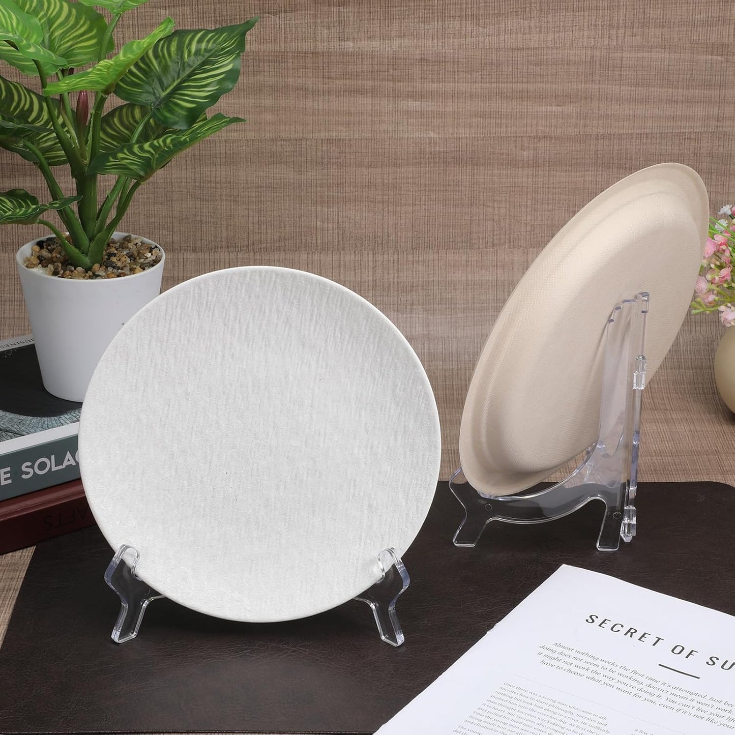 Larrel 2PCS 6.4 Inch Acrylic Easel Stand, Clear Plate Stands, Folding Display Plate Holder, Clear Display Holders for Decorative Picture Frame, Photo, Book, Plates, Table Numbers and Tablet PC