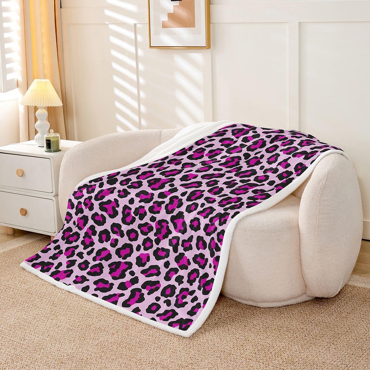 Feelyou Leopard Print Sherpa Throw Blanket for Couch Purple Black Super Soft Cozy Fleece Cheetah Blanket for Winter, Plush Throw Animal Baby 30"x40" Safari All Season