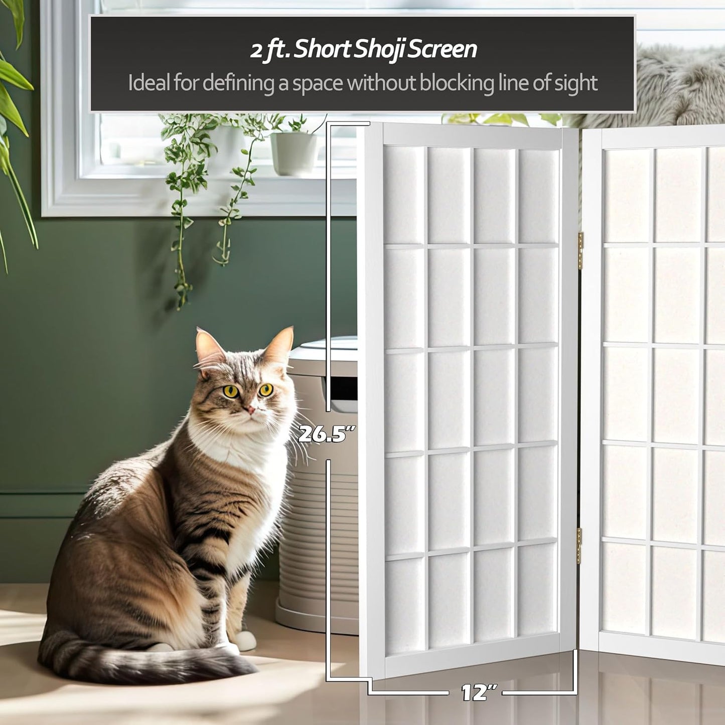 2 ft. Short Desktop Window Pane Shoji Screen - White - 3 Panels