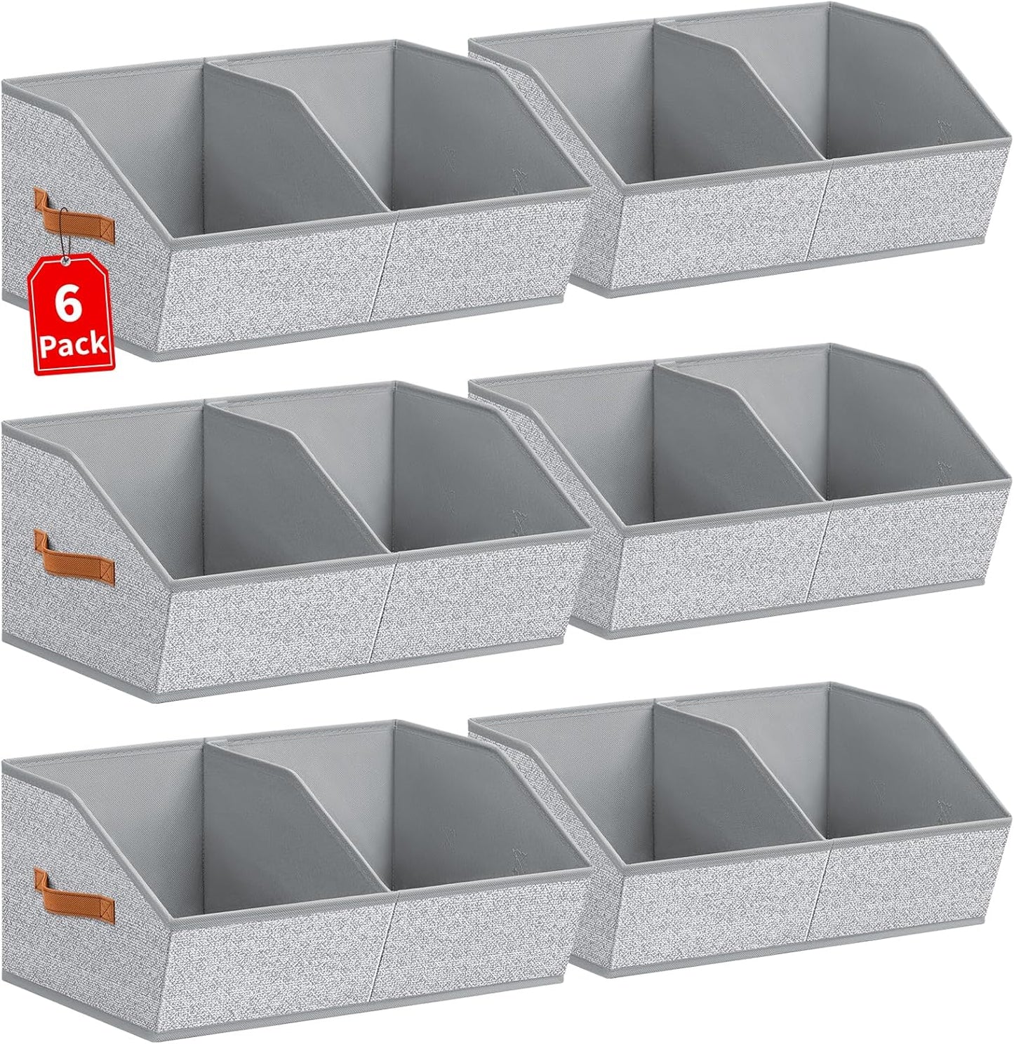Closet Organizers and Storage Bins - 6 Pack Collapsible Divided Trapezoidal Cube Storage Bins Baskets with Orange Handle for Organizing Clothes Blankets, Toys, Books, Towels(Ant Gray)
