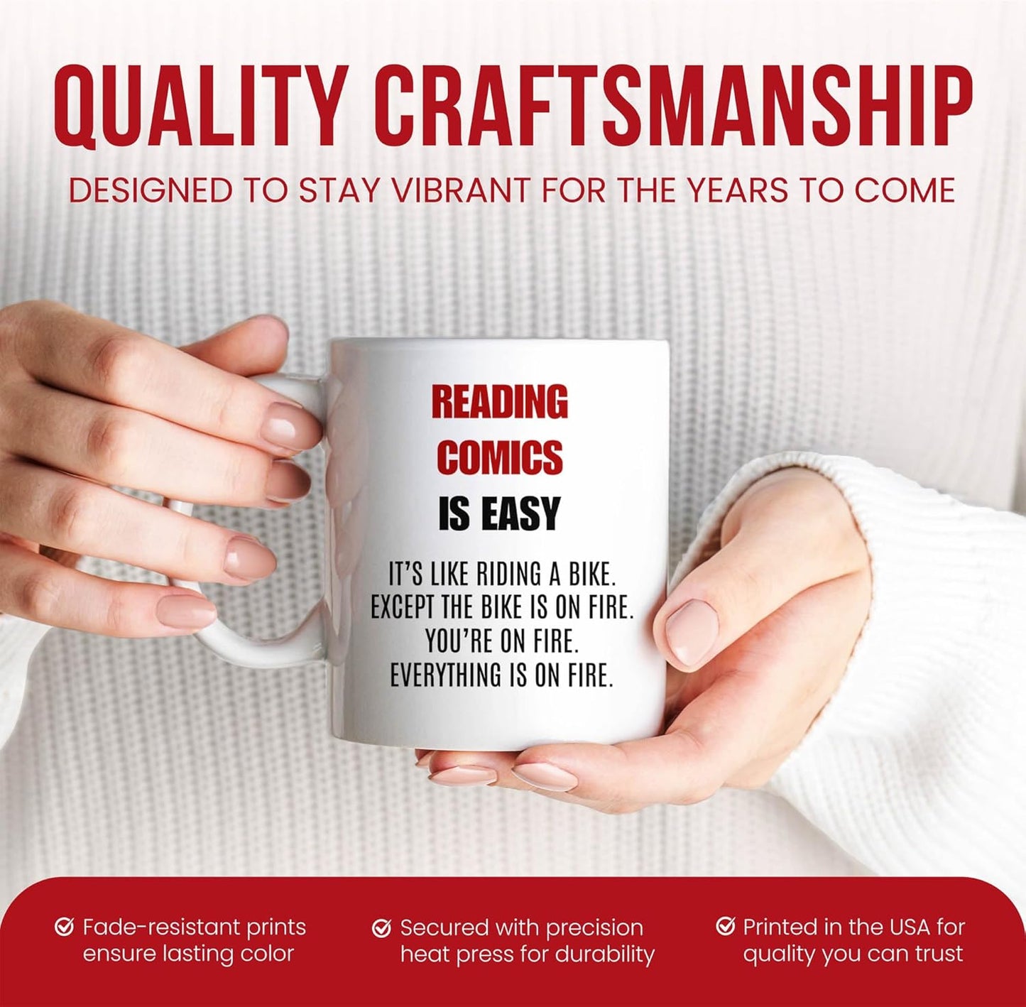 Reading Comics Is Easy Mug - Book Fan Coffee Cup - Graphic Reader Funny Gift From Friends - Superhero Tea Mugs - Illustrated Story Cups - 11 Oz Ceramic Gifts For Lovers, Birthday, Him, Her, Christmas