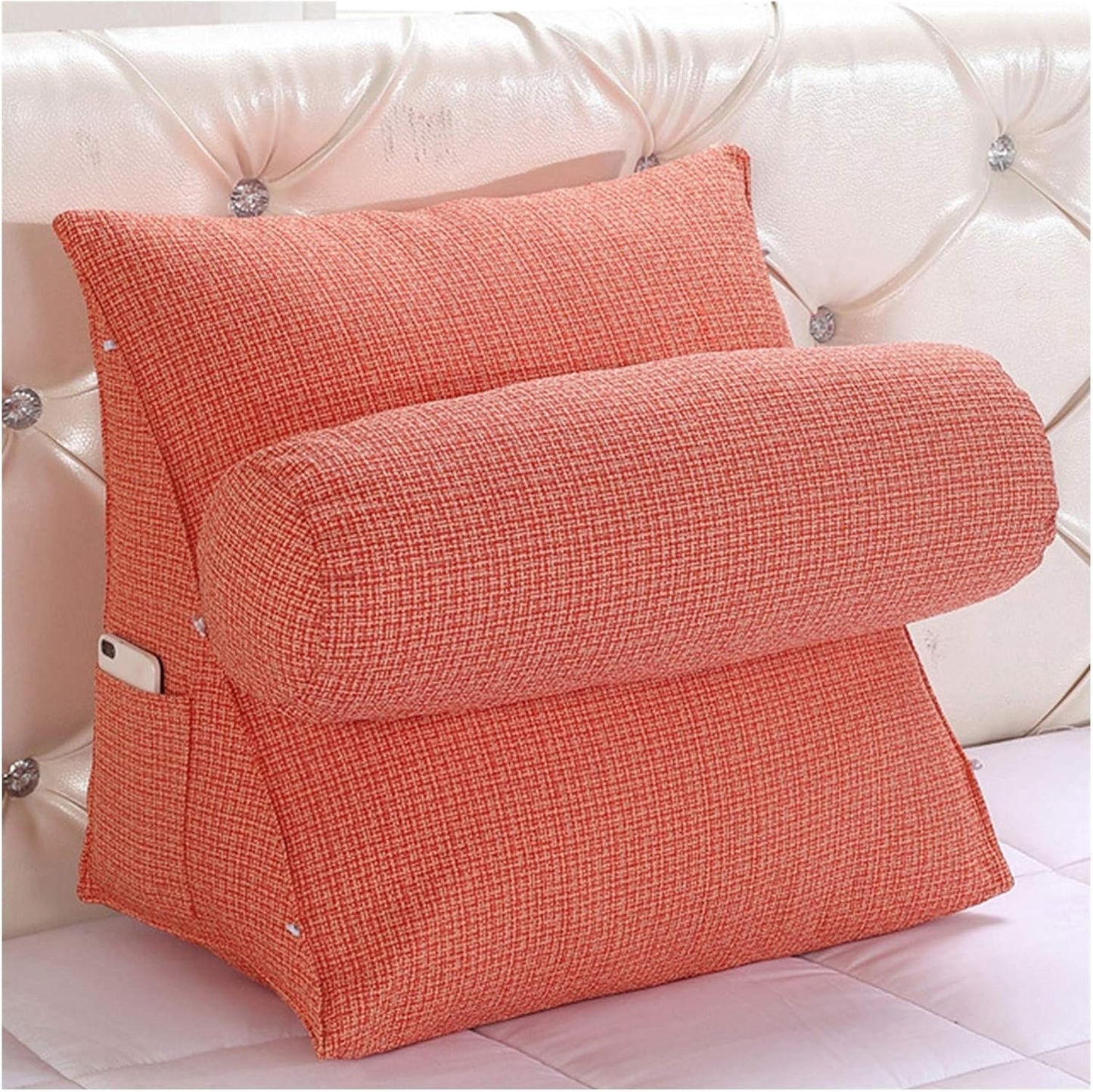 Reading Pillow Height-Adjustable Linen Fabric Throw Back Support Triangle Pillow for Car Seat Home Travel 5 Color 2 Size (Color : White Size : 55x30x50cm(2 Pieces)) (Orange 55x30x50cm(2 Pieces))