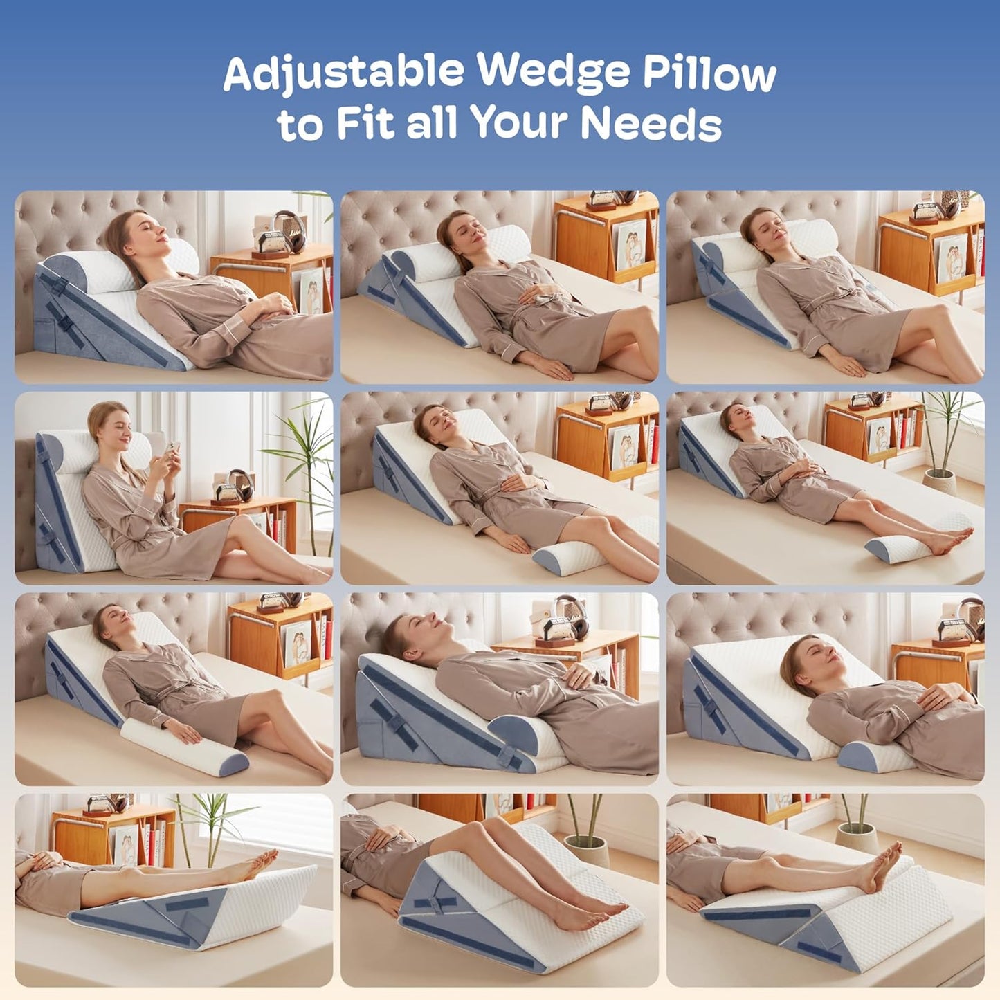 3PCS Wedge Pillow, Orthopedic Wedge Pillow for Acid Reflux, Back Pain Relief, Cooling Memory Foam Top, Bed Wedge Pillows for Headboard, Sleeping, Snoring, Back Support, After Surgery.