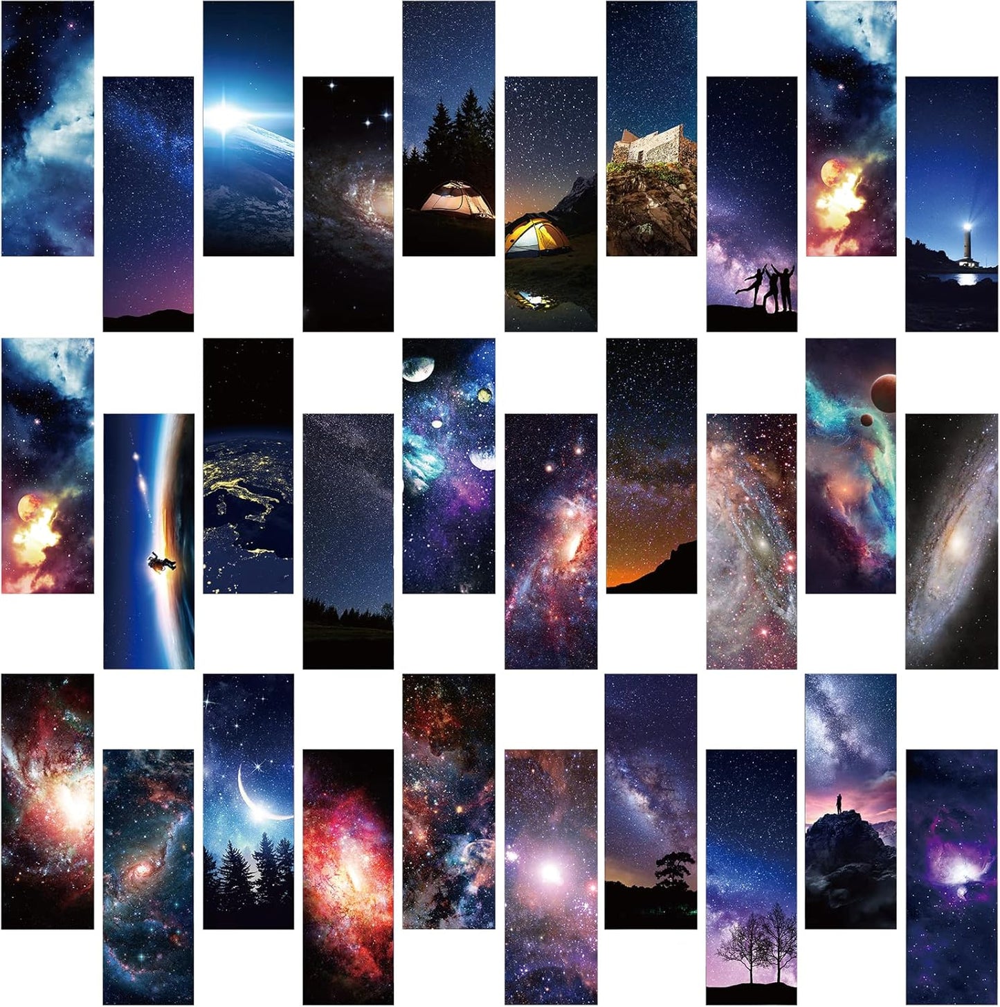 Chinco 120 Pieces Cool Space Galaxy Bookmarks Set for Kids 60 Design Kids Bookmarks Bulk for Space Galaxy Book Lovers Men Boys Classroom Students Gifts