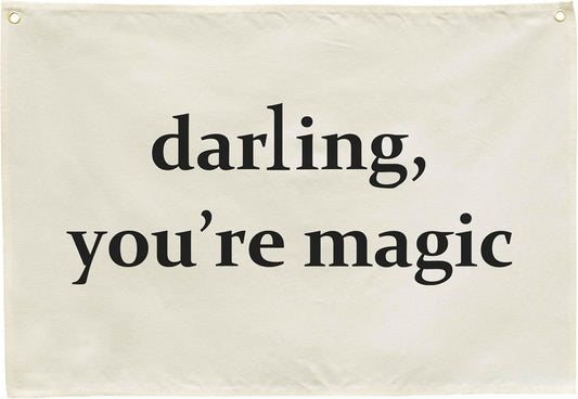 Nursery Canvas Banner Wall Decor Hanging Rectangular Flag Sign Art for Baby Kids Boy Girl,Babyroom Bedroom Playroom Decor,Christmas Gift for Nursery Wall Decor-Darling You’re Magic-28.5"L x 20"W