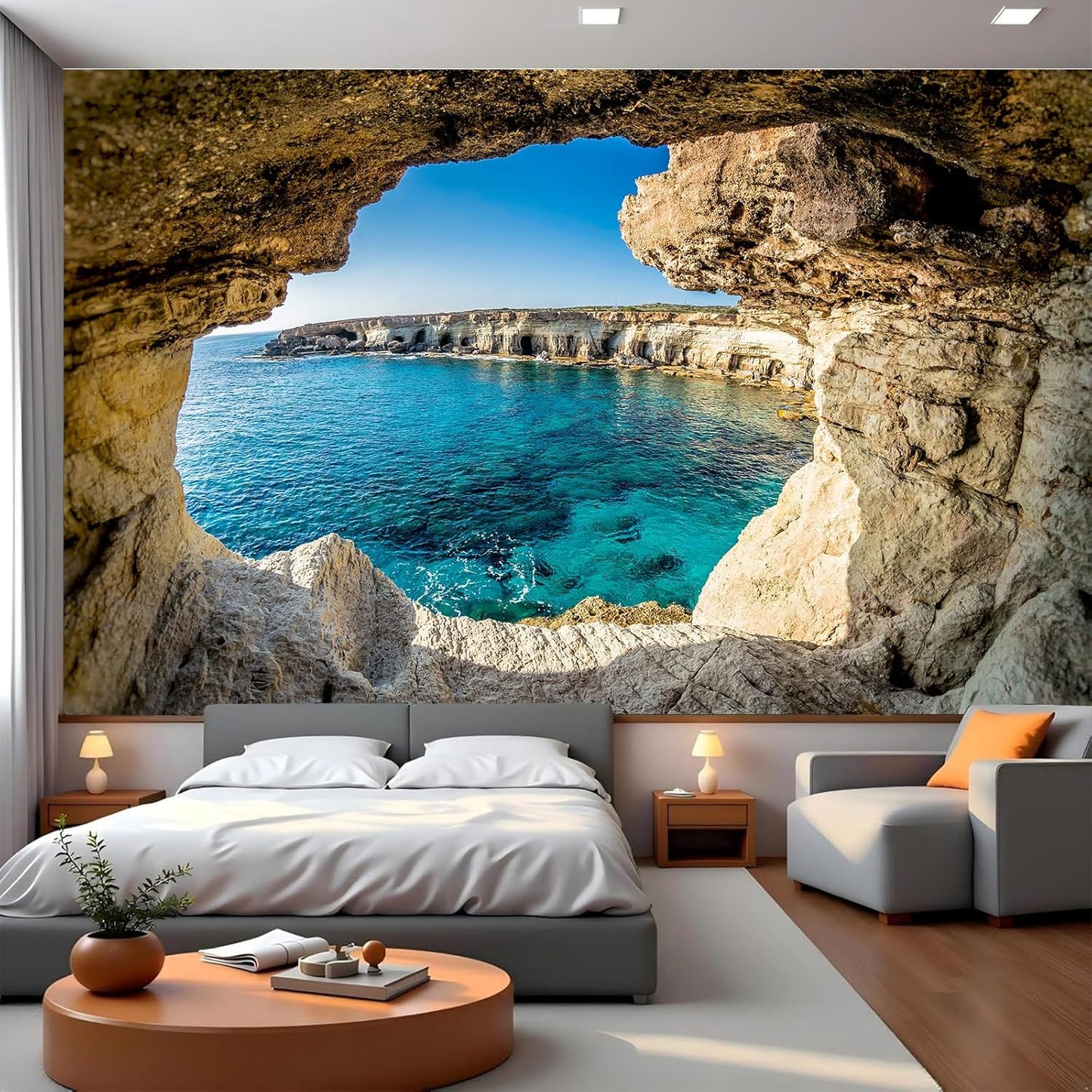 FLFK Sea Caves Landscape Wall Murals Peel and Stick 141.7"x98.4"- Self-Adhesive Wallpaper Large Poster Sticker for Bedroom Living Room Decor