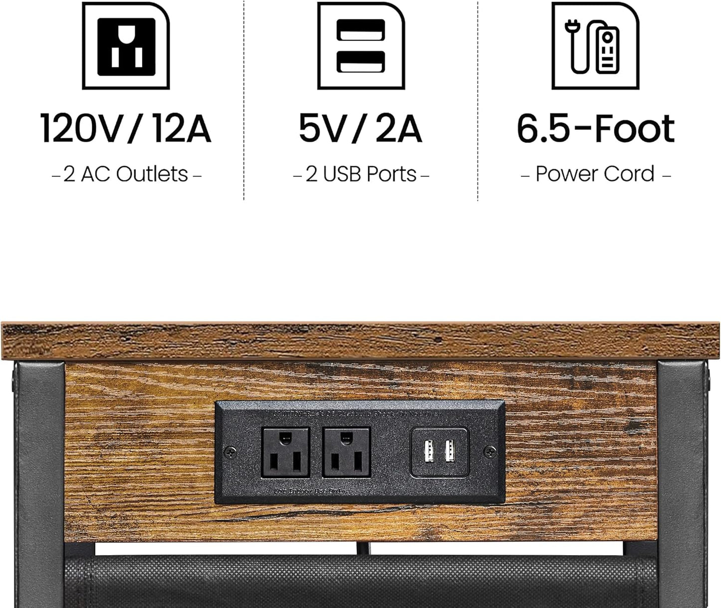 C-Shaped End Table with Charging Station — Storage Bag, 2 USB Ports, AC Outlets, for Living Room / Bedroom...