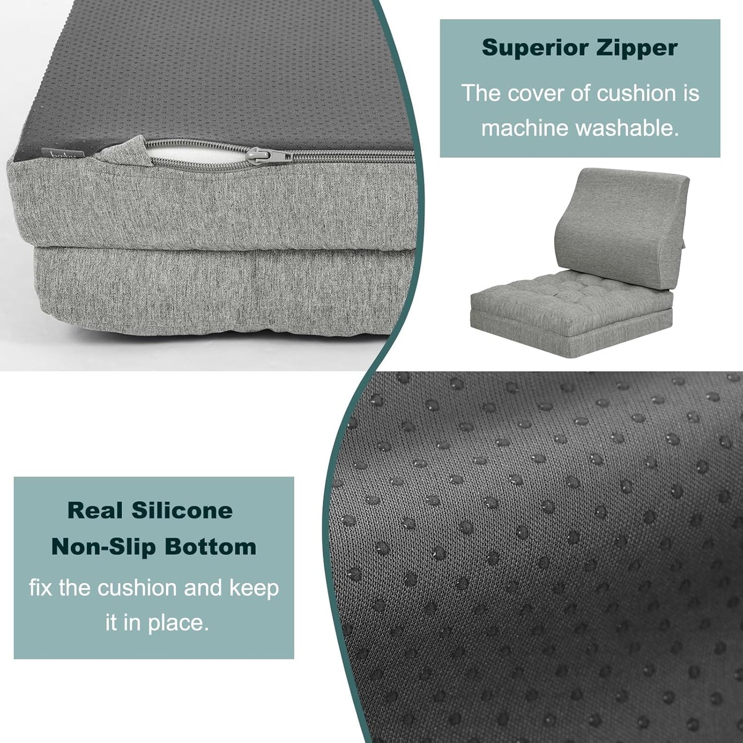 baibu Memory Foam Recliner Cushions with Lumbar Support Pillow Set for Elderly, 20x20x5 Inch Dual-Layer Design Non-Slip Recliner Seat Cushion & Back Support Pillow for Reduce Hip & Lumbar Pain, Grey