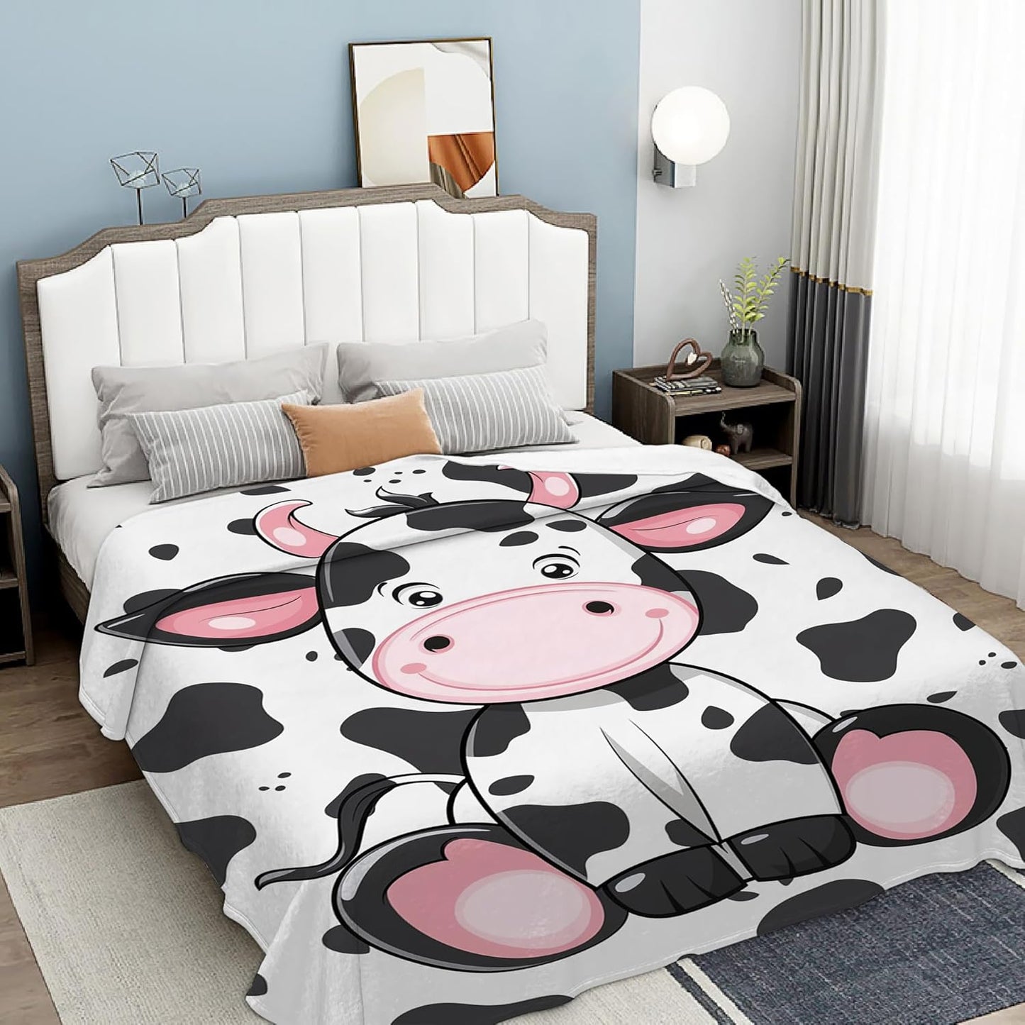Cute Cow Throw Blanket, Cartoon Blanket Throw for Adults, Lightweight Soft Cozy Blanket for Couch Sofa Bed Room Decor 50x60 Inches