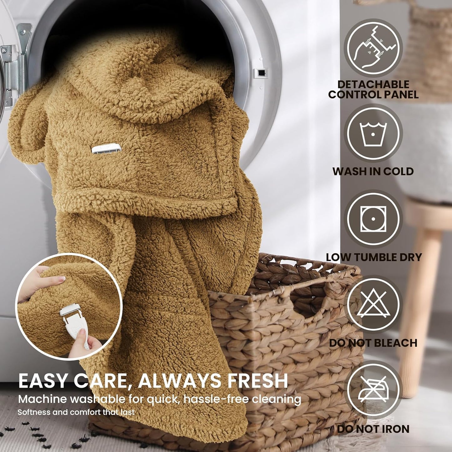Heated Blanket Electric Blanket Throw - Fast Heating Blanket Throw Double Sided Sherpa Ultra Soft Cozy with 10 Heating Levels & 2-10 Hours Auto Off, Mashine Washable, 50 x 60 Inches, Camel