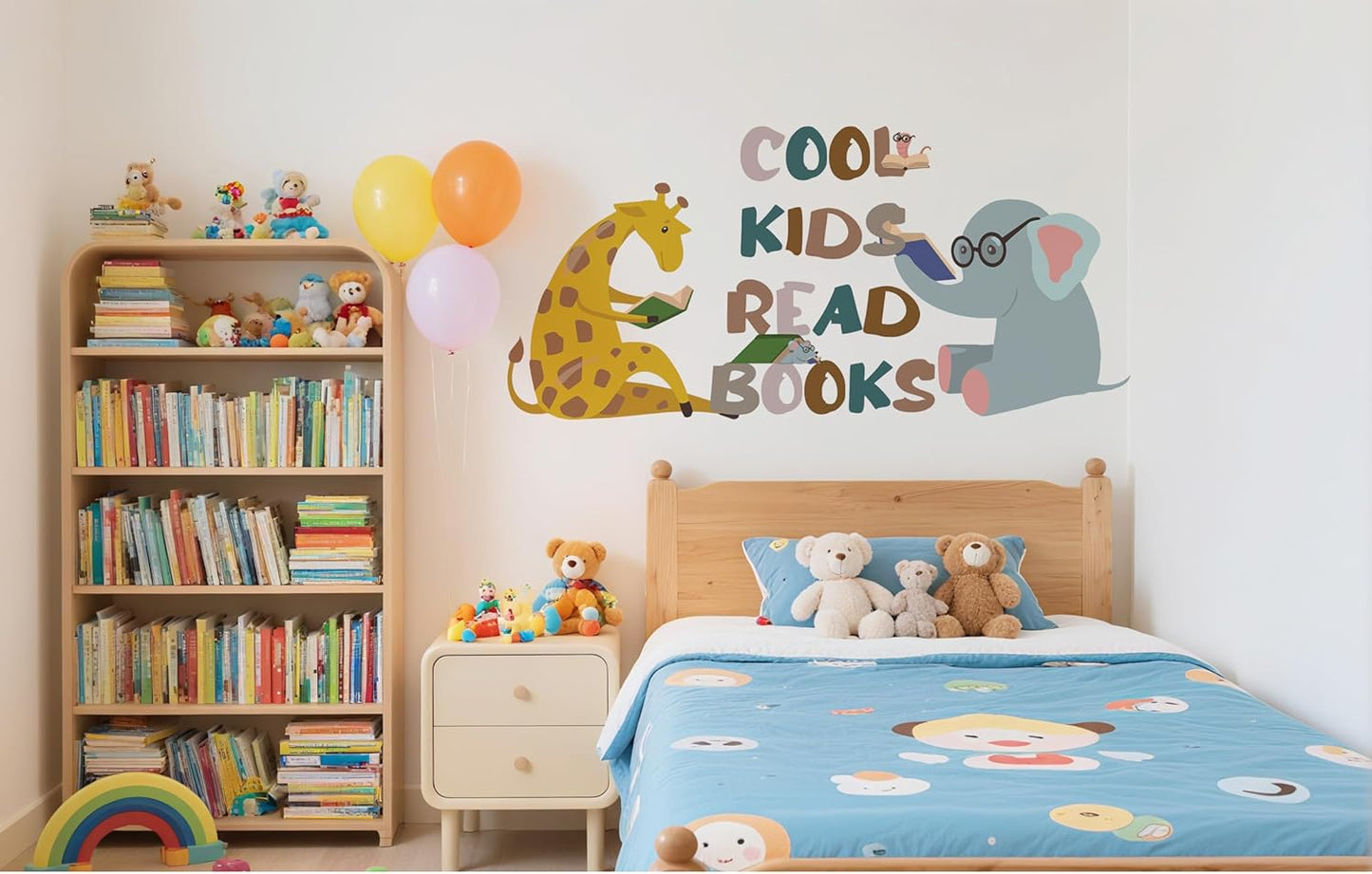 Reading Wall Decal for Kid's Room, Cool Kids Read Books Motivational Quotes Wall Sticker, Giraffe Elephant Reads Theme Vinyl Removable Wall Art for Classroom Preschool Library