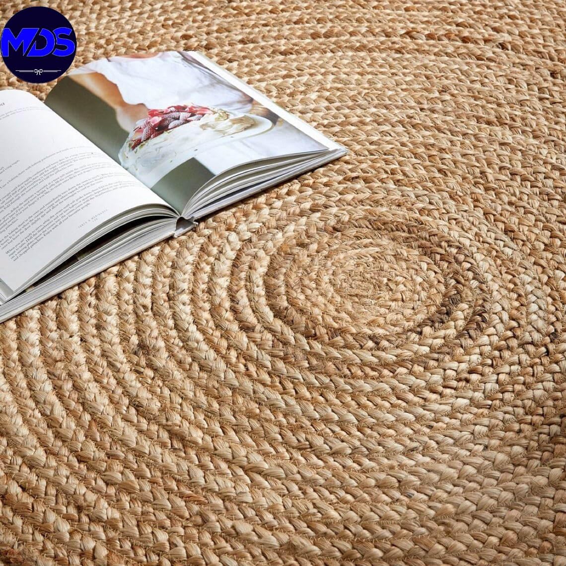 MDS Pack of 1 Handwoven Braided Jute Area Rug - 5 feet Round - Natural Reversible for Home Decor, Living Room Doormat Kitchen, Entryway Rug, Jute Burlap Braided Rag Rug, Rustic, Farmhouse (5' Round)