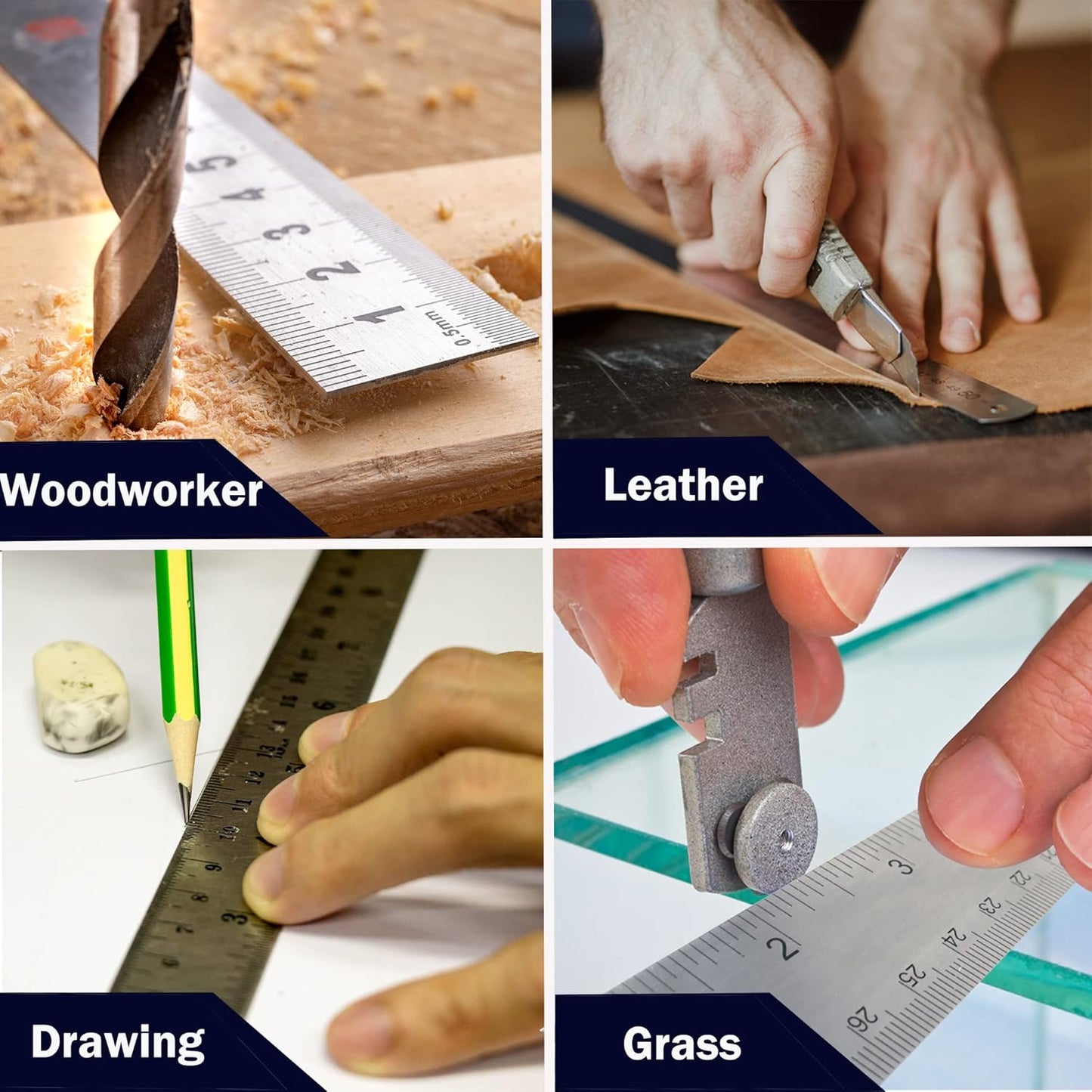Metal Ruler Set [6+12+18 Inch] – Stainless Steel Rulers with Cork Backing, Non-Slip Measuring Tools with Inch & Centimeter Markings, Drafting and Office Use, Prevents Ink Leakage