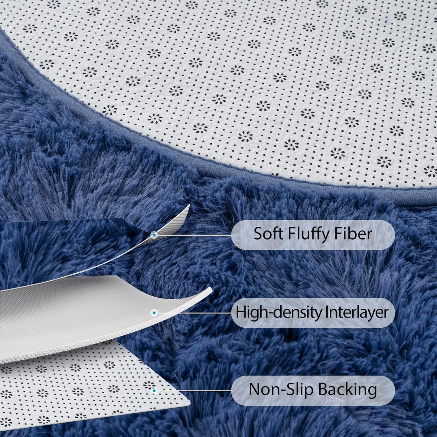 Fluffy Bedroom Rug, Small Oval Area Rugs, Light Navy Shag Bedside Carpet for Kids Room Nursery Dorm Cute Fuzzy Indoor Decor for Boy and Girl, 2.6 x 5.3 Feet