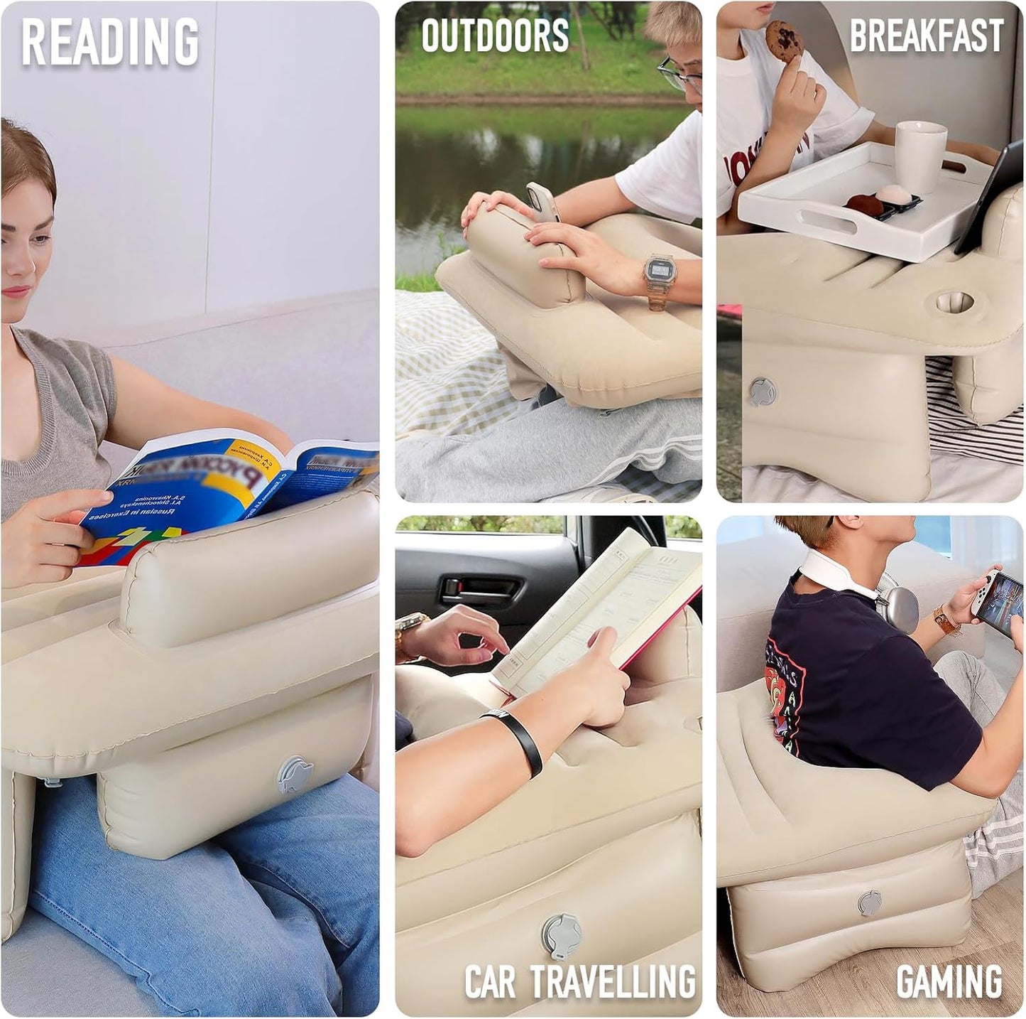Inflatable Reading Pillow for Lap Rest Pillow Portable for Adult Extra Large Arm Rest Travel Sofa Working, Crocheting Playing Steam Deck Switch or Sitting in Bed Floor Car Tent