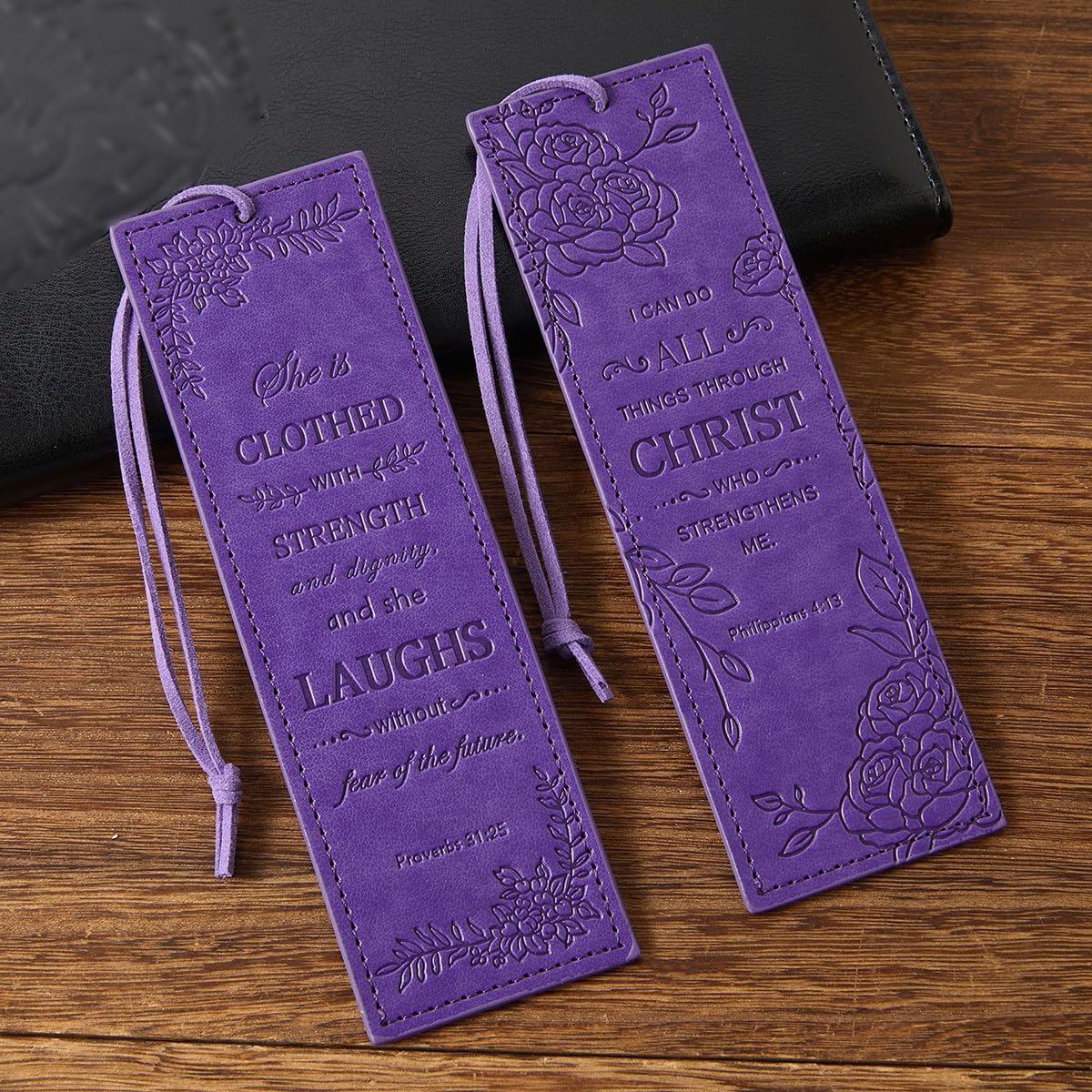 2 Pcs Christian Leather Bookmarks for Women, Purple Christian Gifts for Women Book Marks for Reading Women (Purple)