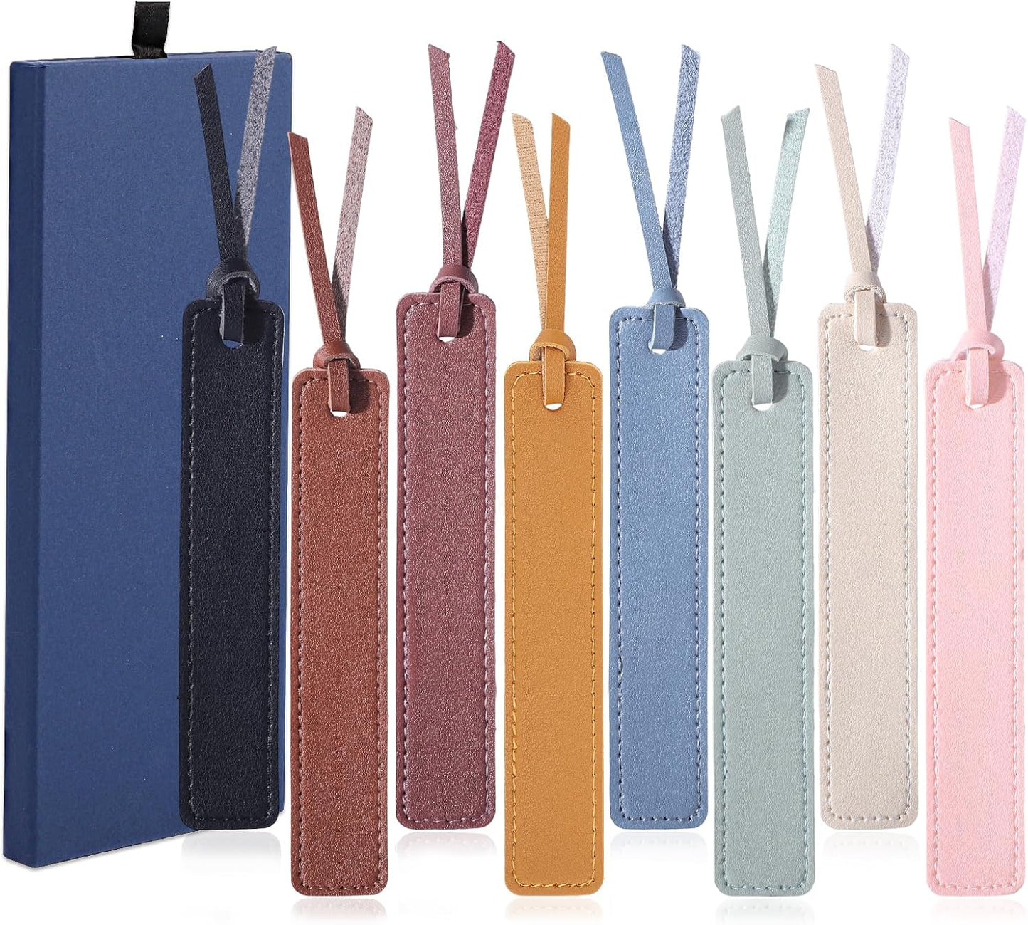 8Pcs Leather Bookmark, Classic Stitched Book Mark with Leather Rope Easter Gifts for Reading Men Women School Students