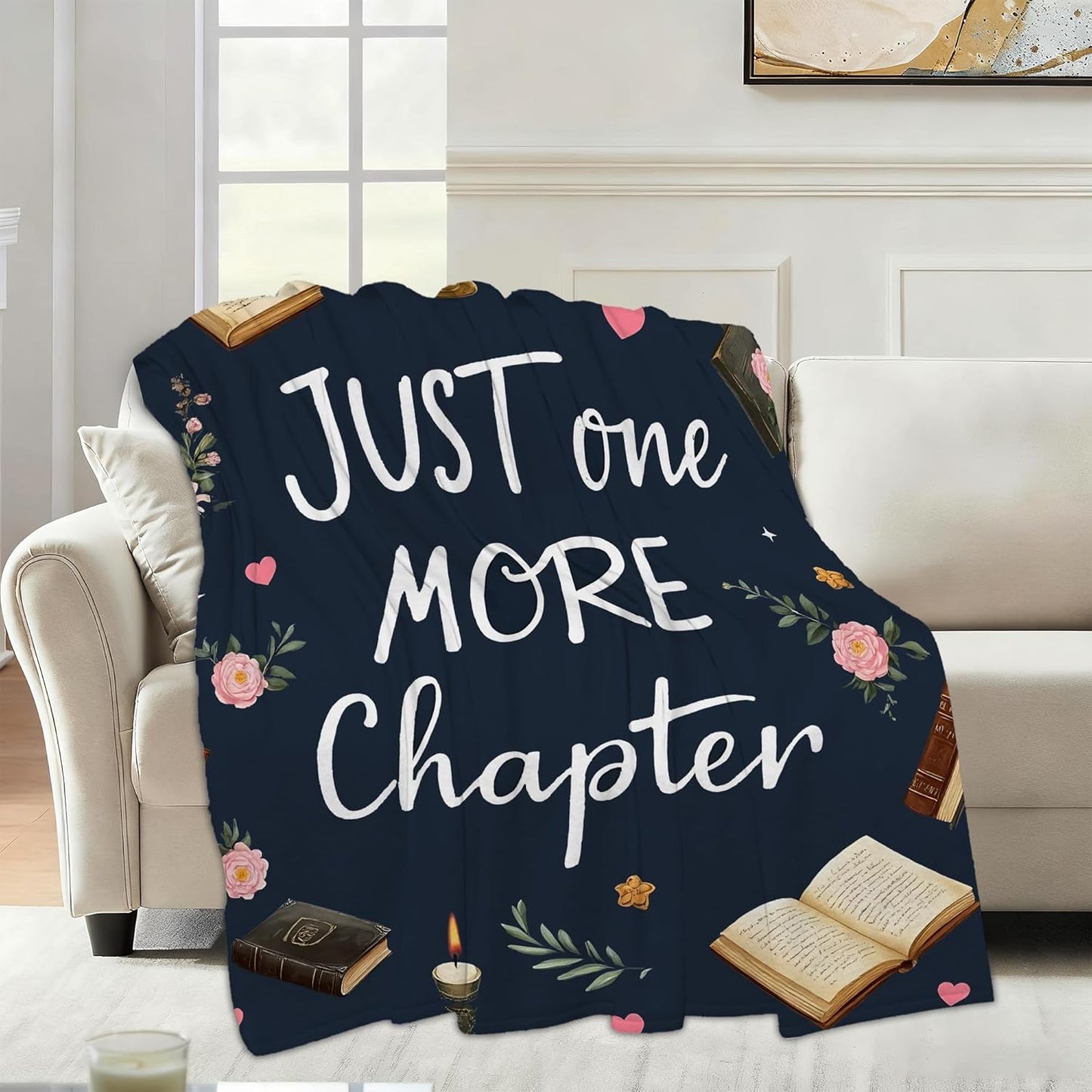 Reading Books Fall Throw Blanket,Navy Blue Cozy Plush Fluffy Blanket for Living Room Decor,Lightweight Fleece Throws for Couch,Bed,Traveling,Naps,Reading,50 X 60 Inch
