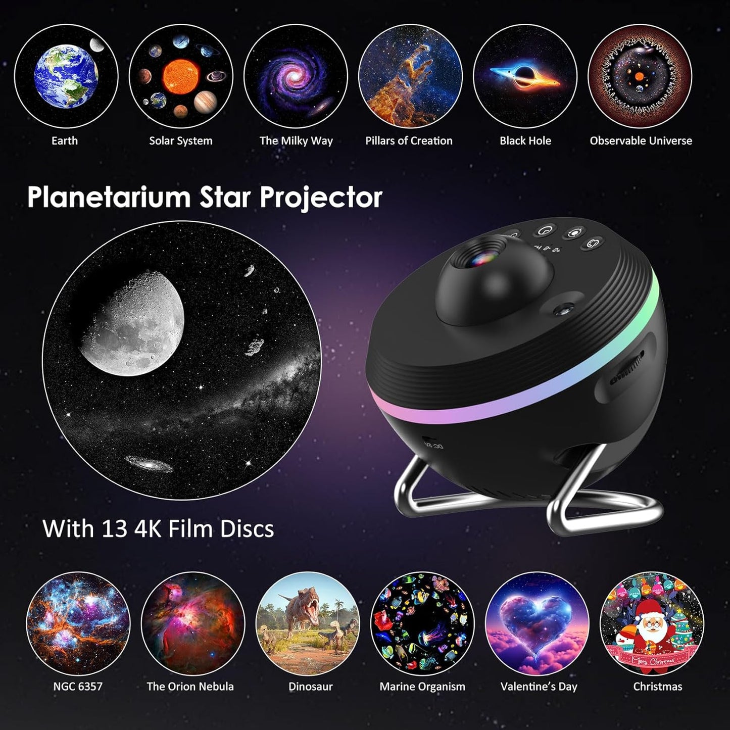 Galaxy Projector for Bedroom, 13 in 1 Planetarium Projector with Meteor Effect, LED Space Galaxy Lamp, Night Lights Room Decor for Kids Adults Birthdays Christmas Gifts