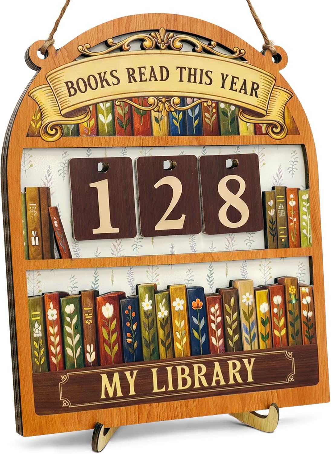 Books Read This Year Counter Sign - Floral Reading Tracker Ornament Bookshelf Decor - Bookish Gifts for Women Book Lovers Bookworms Readers