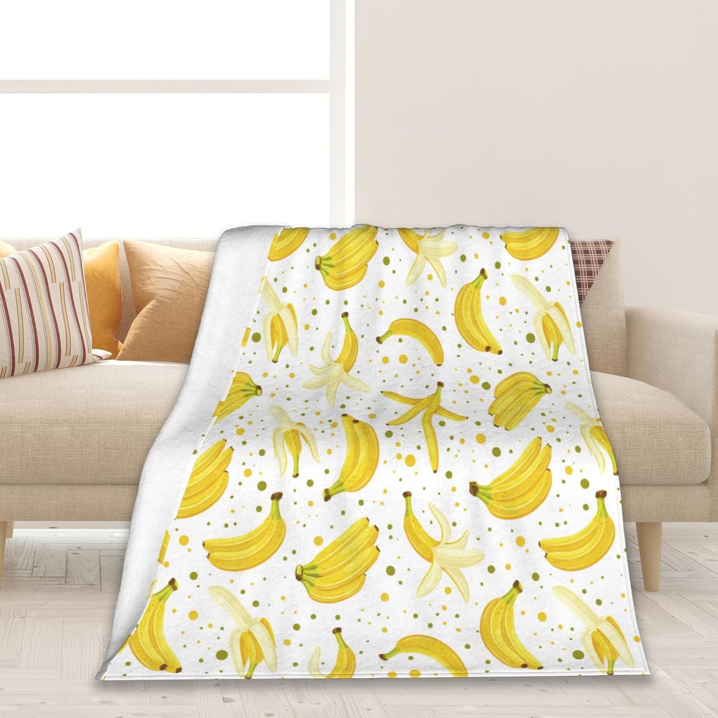 Cute Banana Throw Blanket Soft Warm Cozy Lightweight Flannel Blanket for Bedding Sofa Travel 50"X60"
