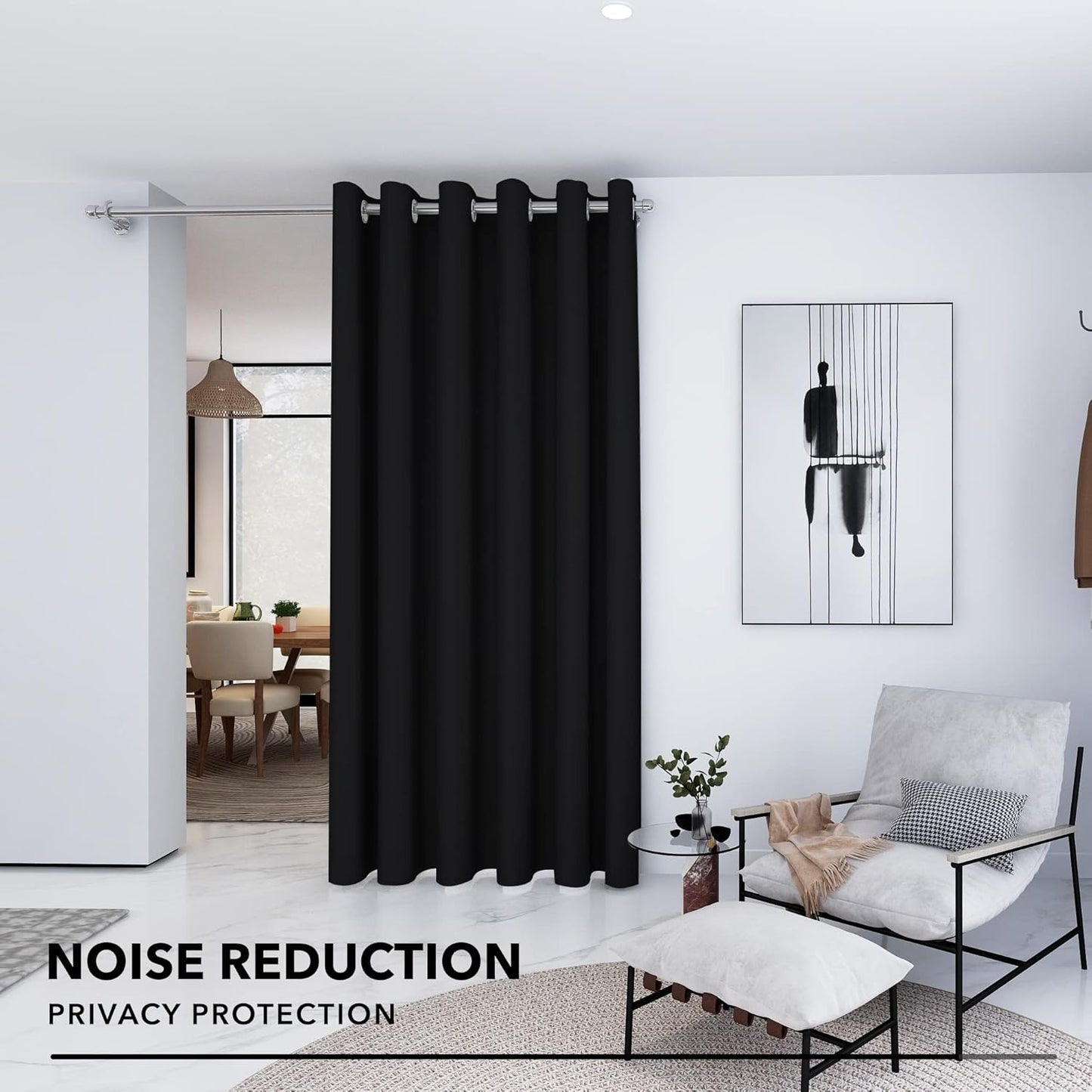 Deconovo Room Divider Curtains for Office, Wide Blackout Curtain Screen for Bedroom, Thermal Curtains, Soundproof Drapes for Sliding Door, Theater (Black, 10ft Wide x 8ft Tall1 Panel)