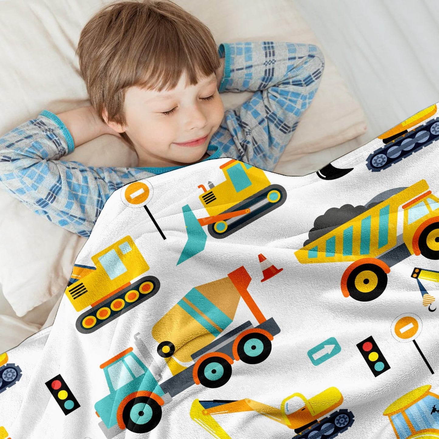 Wajade Kids Fleece Construction Truck Blanket for Boys Soft Throw Blanket with Trucks Car Print Birthday Christmas for Toddler Kids 50"x60"