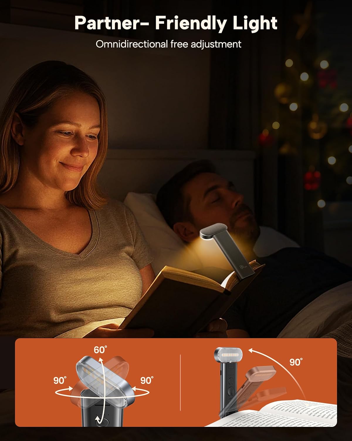 86lux Book Light, Reading Light for Book in Bed, USB Rechargeable LED Night Light with 3 Colors & Limitless Dimming, Aluminum Alloy Bookmark Light for Book Lovers,Technology Black