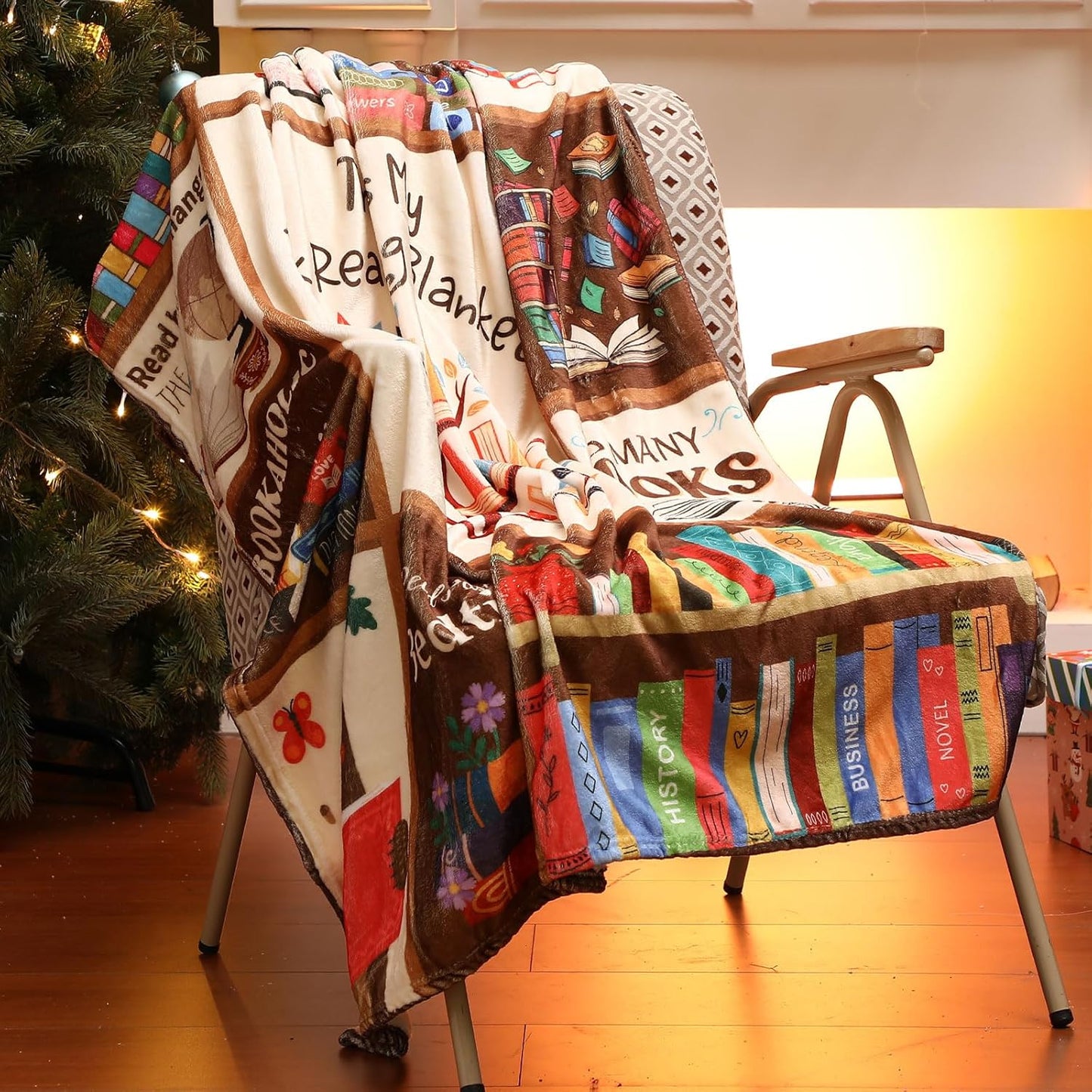 Reading Blanket for Book Lovers Gifts, 60x50" Soft Cozy Flannel Throw Warm for Couch Sofa Chair, Bookish Gifts for Bookworm Librarian Book Club Women Mom Sister