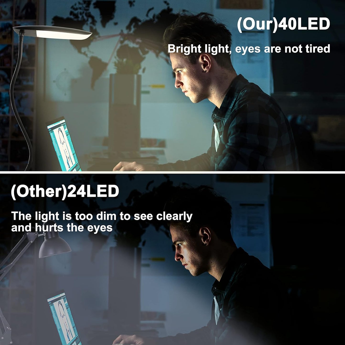 Clip on Lamp USB Reading Light 3 Color Modes 3000-6000K and 10 Brightness 8W 40 LED Flexible Gooseneck Desk Light Clip on Lamp for Desk Eye Caring Bed Lamp for Headboard (No Plug)