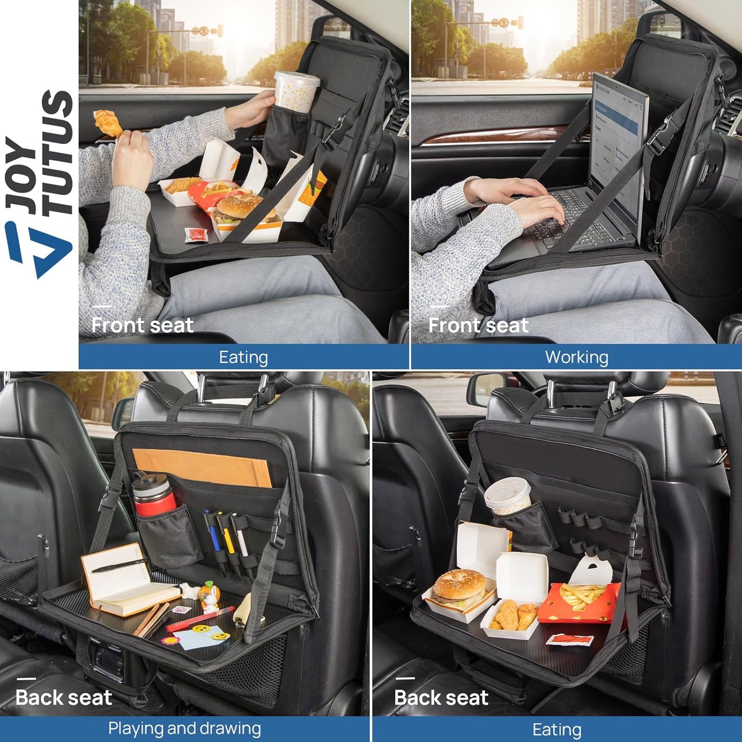 JOYTUTUS 3 in 1 Steering Wheel Eating Tray, Car Back Seat Laptop Desk, Multifunctional Office Bag, Car Work Table for Writing, Car Organizer for Kids, Commuters, Family