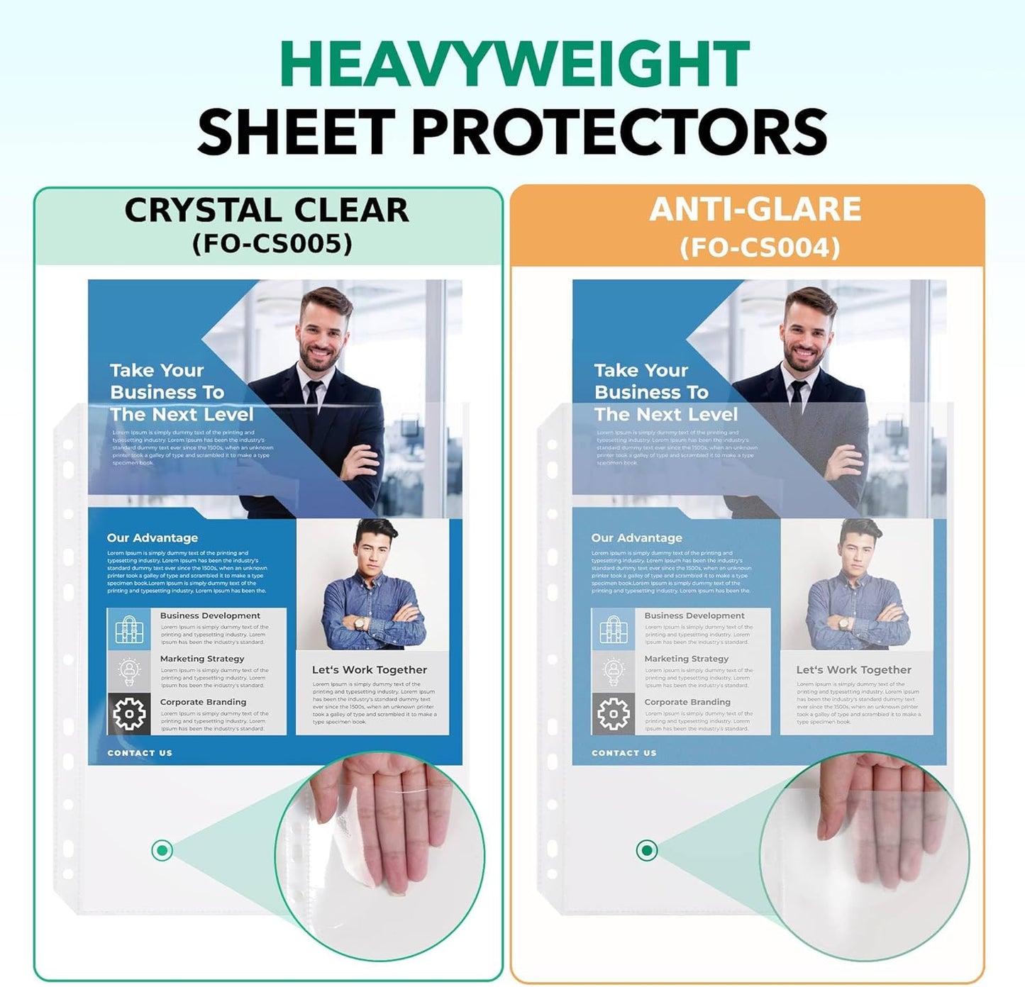 100 Pack, Heavy Duty Sheet Protectors 8.5 x 11, Clear Finish, Top Loading 9.25 x 11.25 inch, Clear Page Protectors, Plastic Sleeves Reinforced 11-Hole Fit for 3 Ring Binder