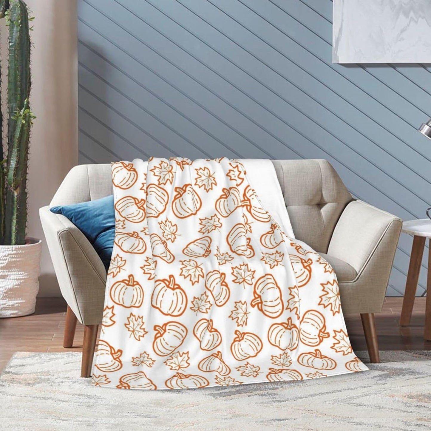Fall Pumpkin Decor Blanket, Orange Pumpkin Maple Leaf Flannel Fleece Throw Blanket 60"x50", Fall Gifts for Women Men, Thanksgiving Halloween Blanket for Home Living Room Couch Bed Chair