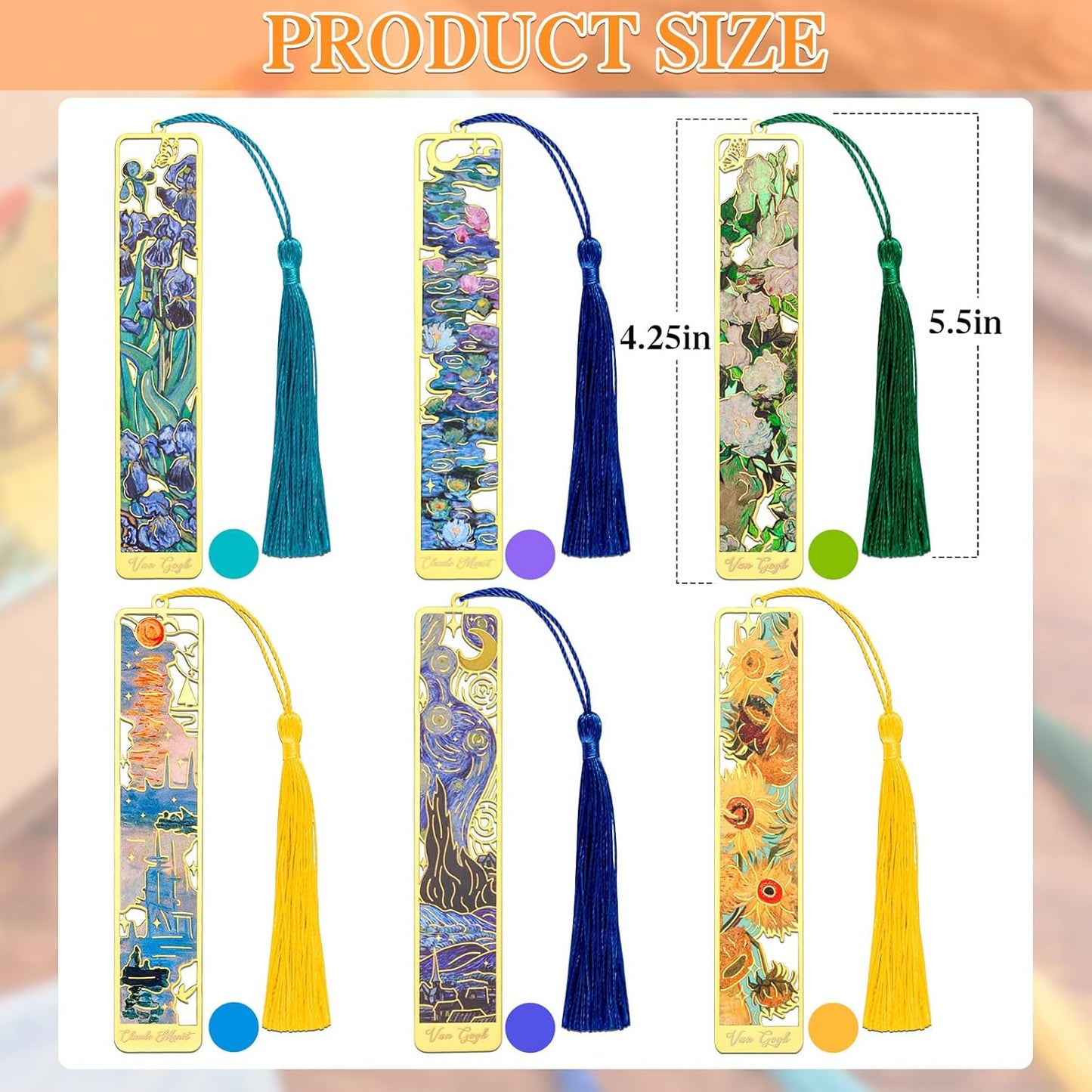 6Pcs Metal Tassel Bookmarks, Van Gogh Oil and China Painting Art Bookmarks, 6 Styles Book Marks for Reading, Bookmark for Women Men Book Lovers