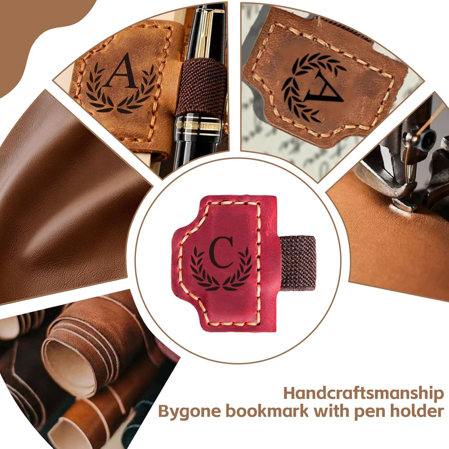 Custom Bygone Mark Bookmark with Pen Holder, 26 Letters Name Initial Erebloom Personalized Magnetic Leather Book Mark, Magnetic Pen Holder Bookmark for Reading Men Women (Red, J)