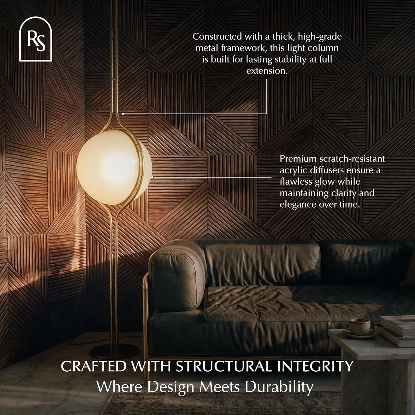 Residence Supply Zuru Floor to Ceiling Lamp - Adjustable 98"-110" Modern Pole Light with LED Bulb - Acrylic Globe Design - UL Certified - Sleek Metal Frame - Living Room & Bedroom Standing Lamp