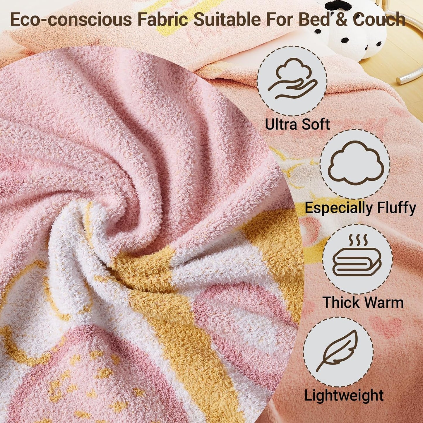 YIRUIO Strawberry Cake Plush Blanket & Pillowcase Set,Ultra Soft Cozy Warm Thick Fuzzy Fluffy 50x60 Throw Pink with 18x18 Pillow Cover for Bed Sofa Couch Home Decor Gift