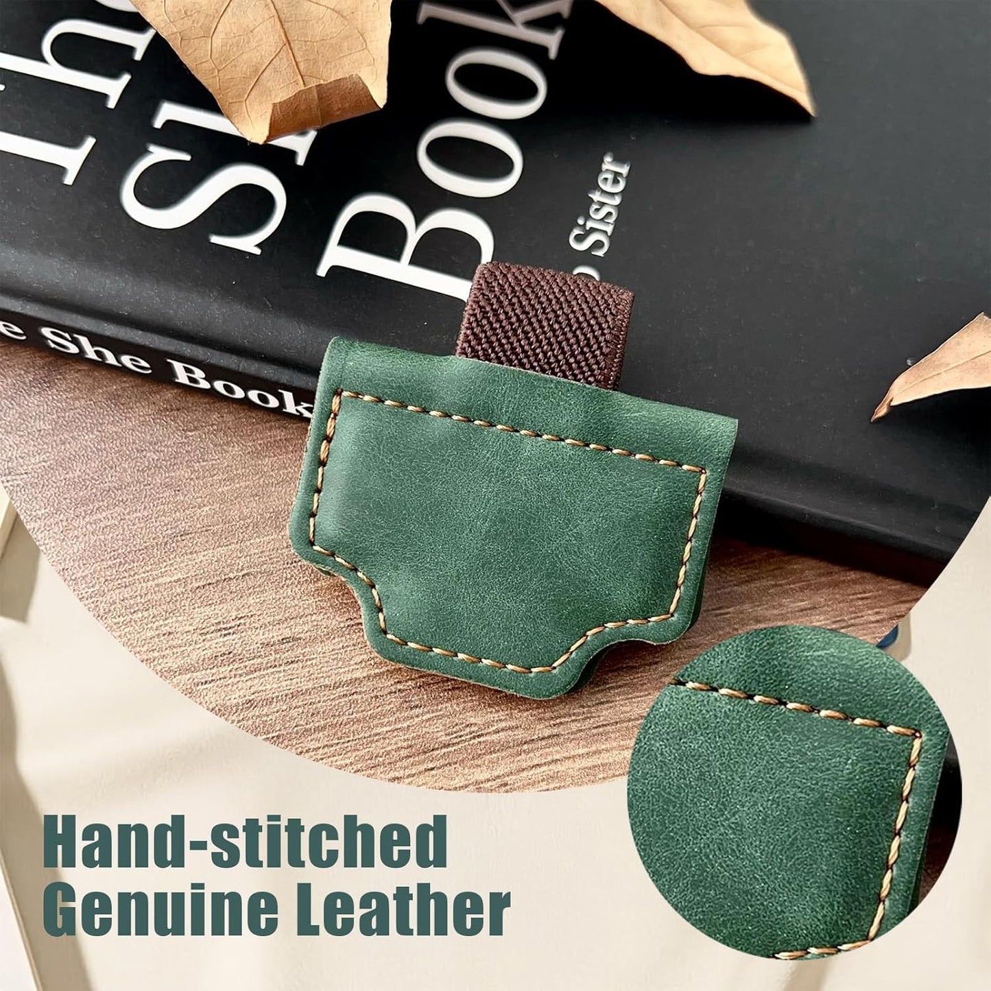 Mark Bookmark with Pen Holder, Magnetic Leather Bookmark for Reading, Book Accessories for Women Book Lovers Travelers (Blackish Green)