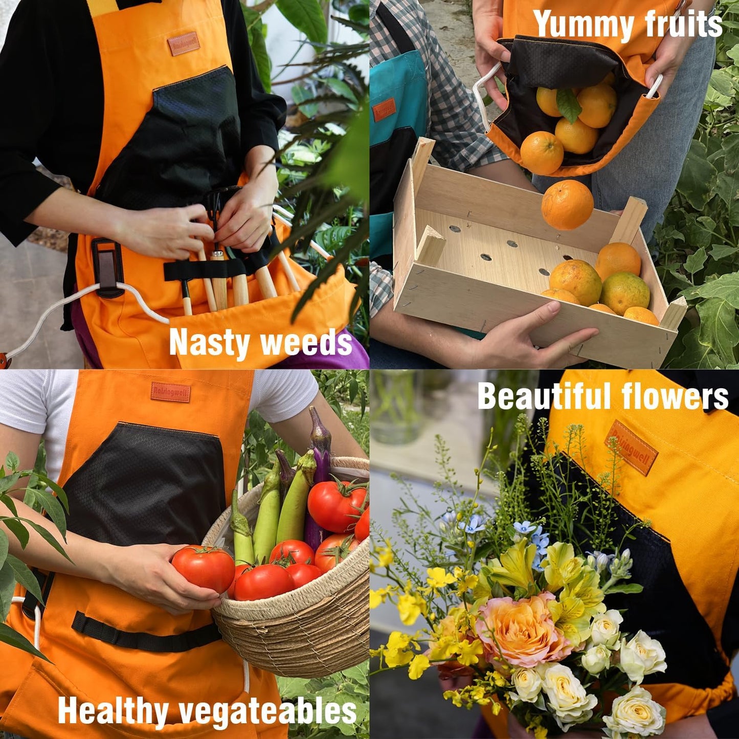 Gardening Apron with Pockets for Women, Adjustable, Washable, Garden Harvest Pouch with Quick Release Pockets