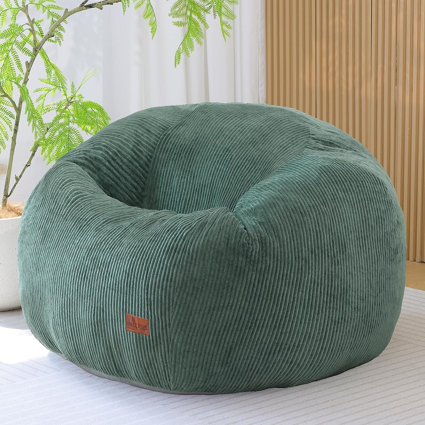 Bean Bag Chair for Adults Teens & Kids, Giant Round Bean Bag with Memory Sponge Filling, Boneless Lounge Floor Sofa Chair with Handle & Non-Slip Base for Living Room Bedroom Balcony(M-Green)