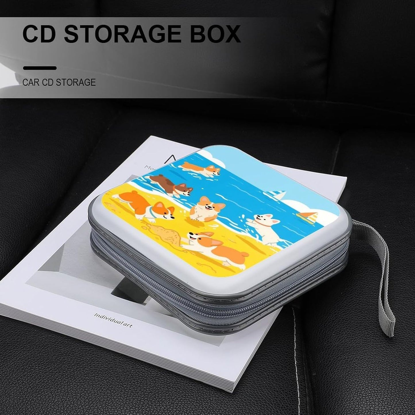 Cute Dogs CD Case Portable Zipper CD Case 40 Capacity Hard Plastic DVD Cases Holder Large Storage Disc Wallet Bag for Car Home Travel DVD Collection Bag