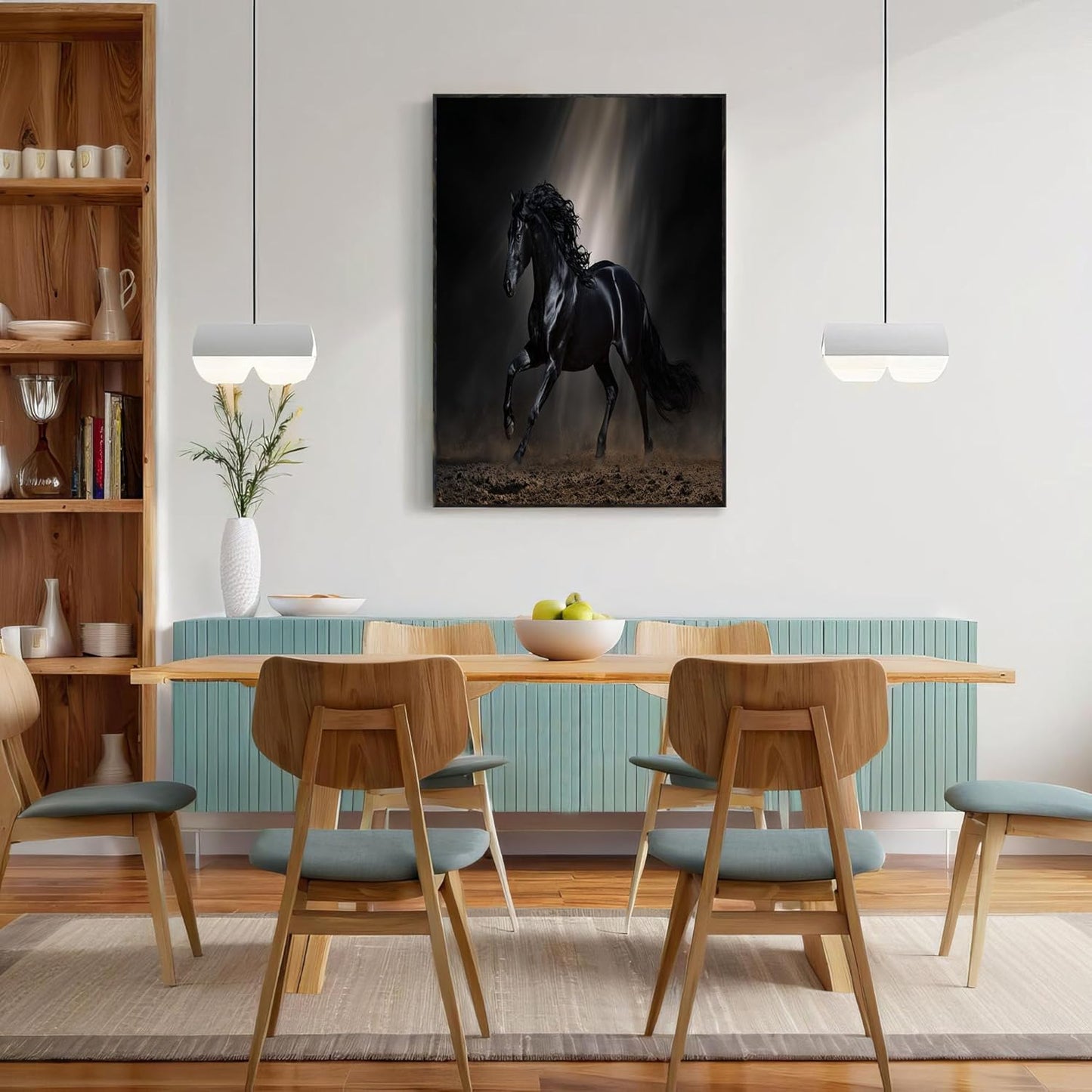 GDJSMIN Realistic Style Wall Art, Majestic Black Horse Running Poster for Reading Room Living Room Decor 16x 24 inch Unframed