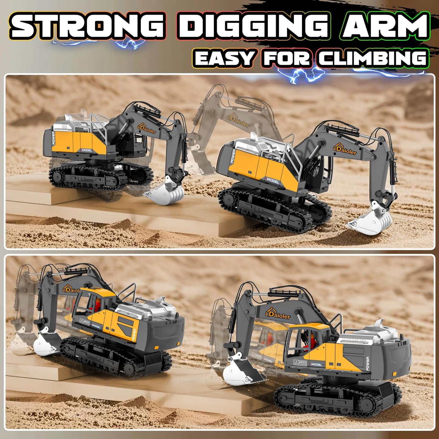 Remote Control Excavator Toy for Boys 3+, RC Construction Vehicle with Spray, Rechargeable Battery/680° Rotation/Metal Shovel/Light/Sound, RC Excavator Toy for Kid Digger Toys for Boy 3-5 4-7 8-12+