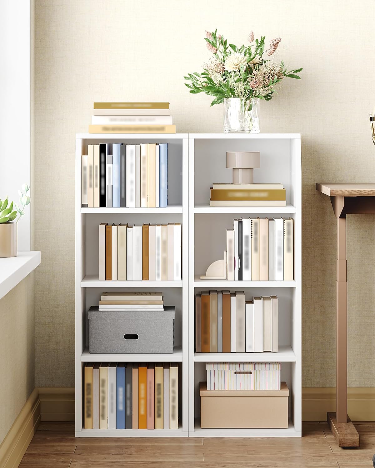 Bookcase, Narrow Tall Bookshelf, 8-Tier Skinny Shelf, Tall Cube Storage Organizer with Adjustable Shelves, CD Shelf, Display Bookshelf for Living Room, Home Office, Bedroom, White BC99803X