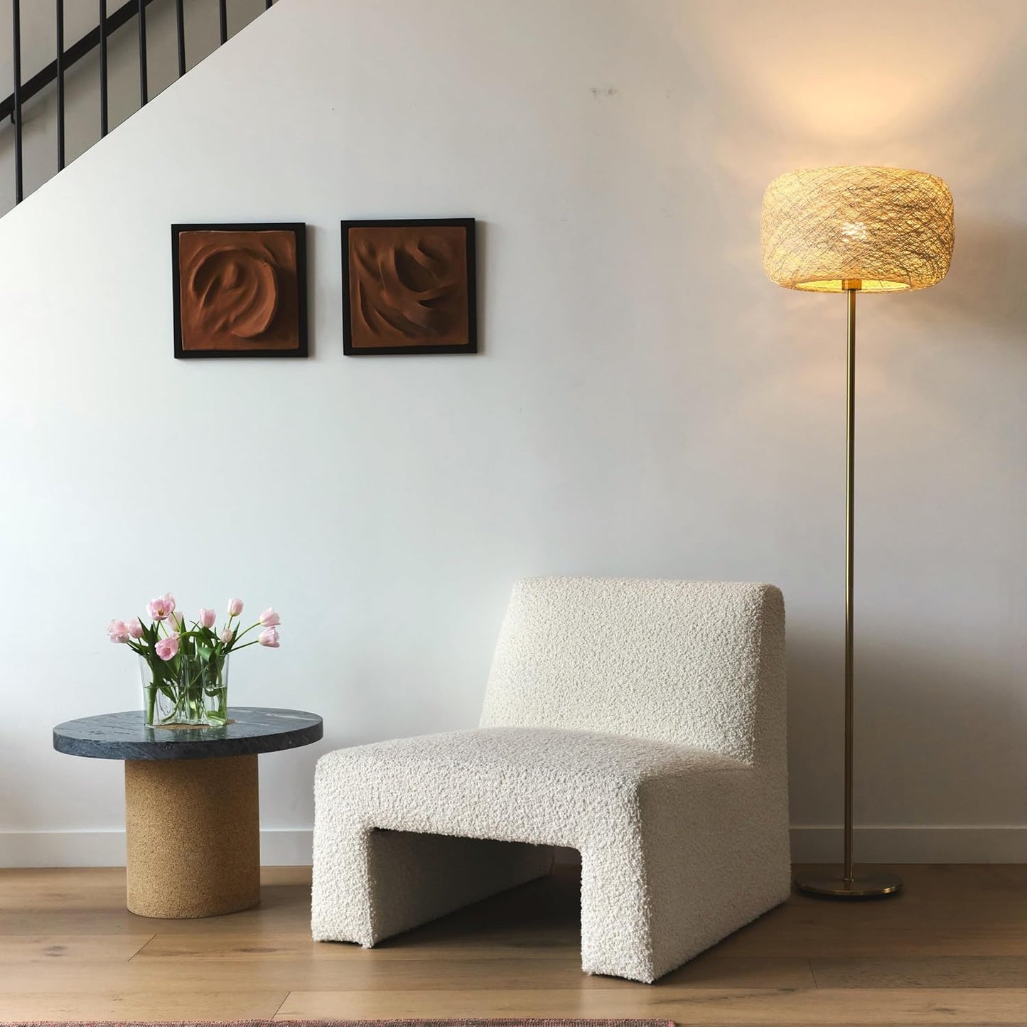 Brightech Rowan Elegant Floor Lamp – Modern Unique Thread Shade Matches Boho, and Mid-Century Décor – Free Standing LED Light for Living Rooms and Bedrooms – Tall Indoor Lamp Gets Compliments - Brass