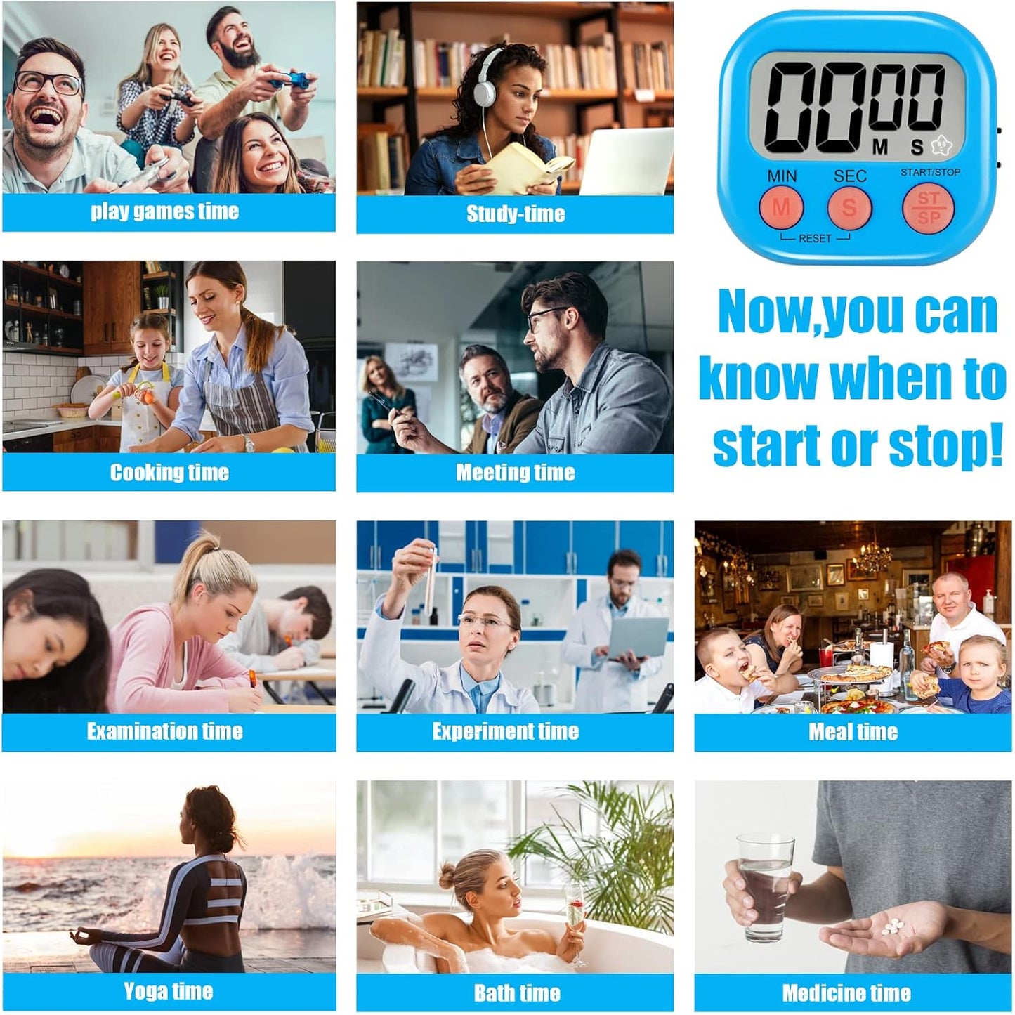 6 Pack Multi-Function Electronic Timer - Magnetic Digital Timers Big LCD Display The Loud/Silent Switch Countdown Timer Extensively Use in Break Time, Cooking,Gym, Meeting, Classroom